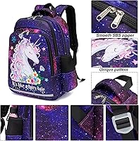 Vista 4 de Mochila infantil para niñas mochilas preescolares bolsa escolar para jardín de infantes con correa para el pecho Púrpura Galaxy Mochilas Daypack