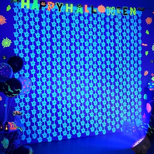 Miniatura 13 de Decoraciones de fiesta de Halloween, paquete de 2 cortinas de flecos de papel de aluminio de oropel de araña naranja, morado y negro, para cabina de