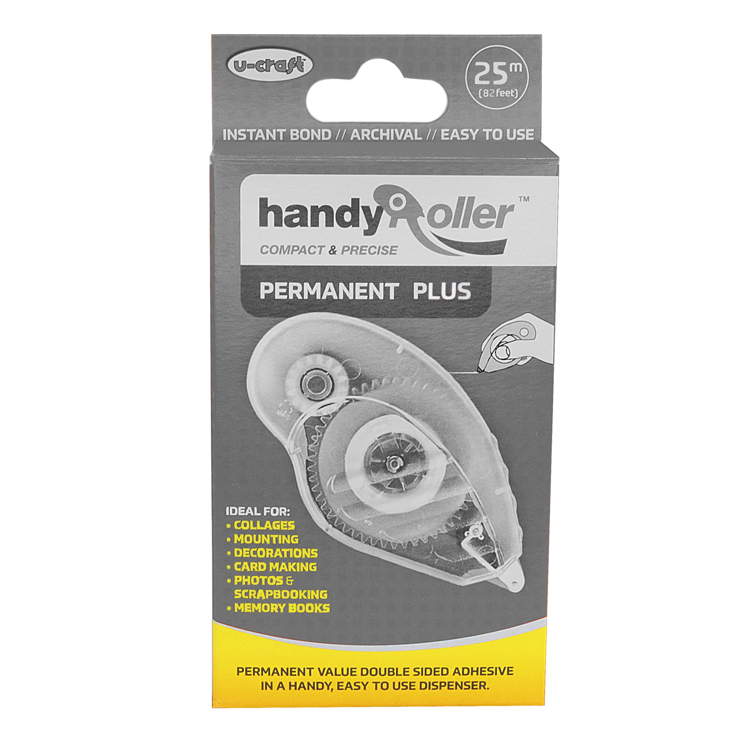 Permanent Adhesive Roller | Strong Double-Sided Adhesive | For Crafts, Scrapbooking, Archiving / with 25 m Adhesive Film on Roll