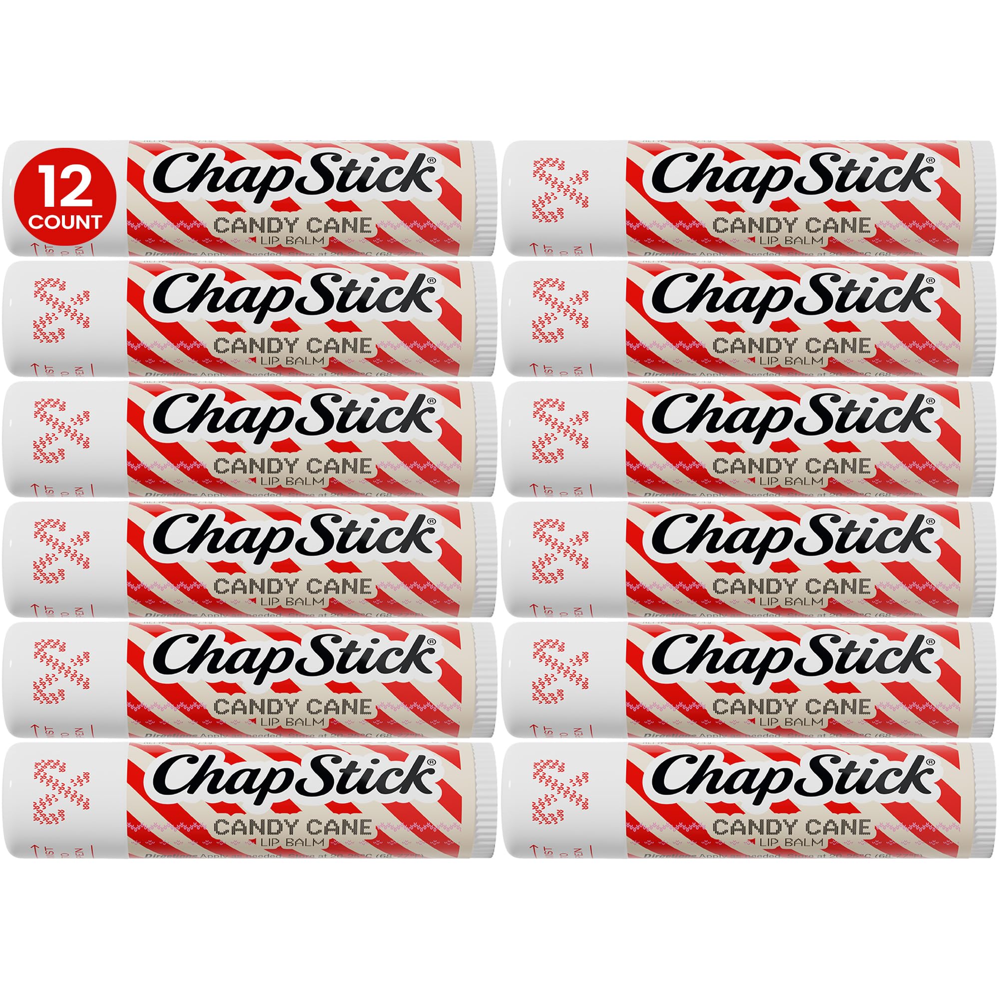 ChapStick Bulk Lip Balm, Candy Cane 12-Pack, 0.15 Oz Ea