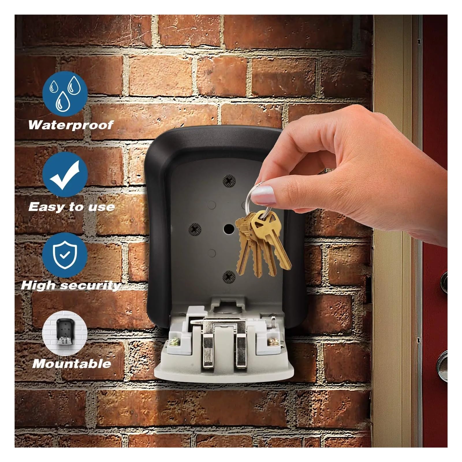Boite A Clef Boîte de Rangement Murale à 4 Chiffres avec Mot de Passe et Serrure de sécurité sans clé for la Maison et Le Bureau(Plastic Grey)