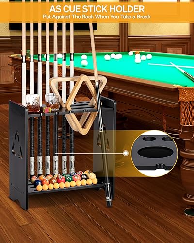 Miniatura 4 de Soporte para taco de billar  Soporte para taco de billar de madera maciza de roble con capacidad para 9 tacos y accesorios de mesa de billar