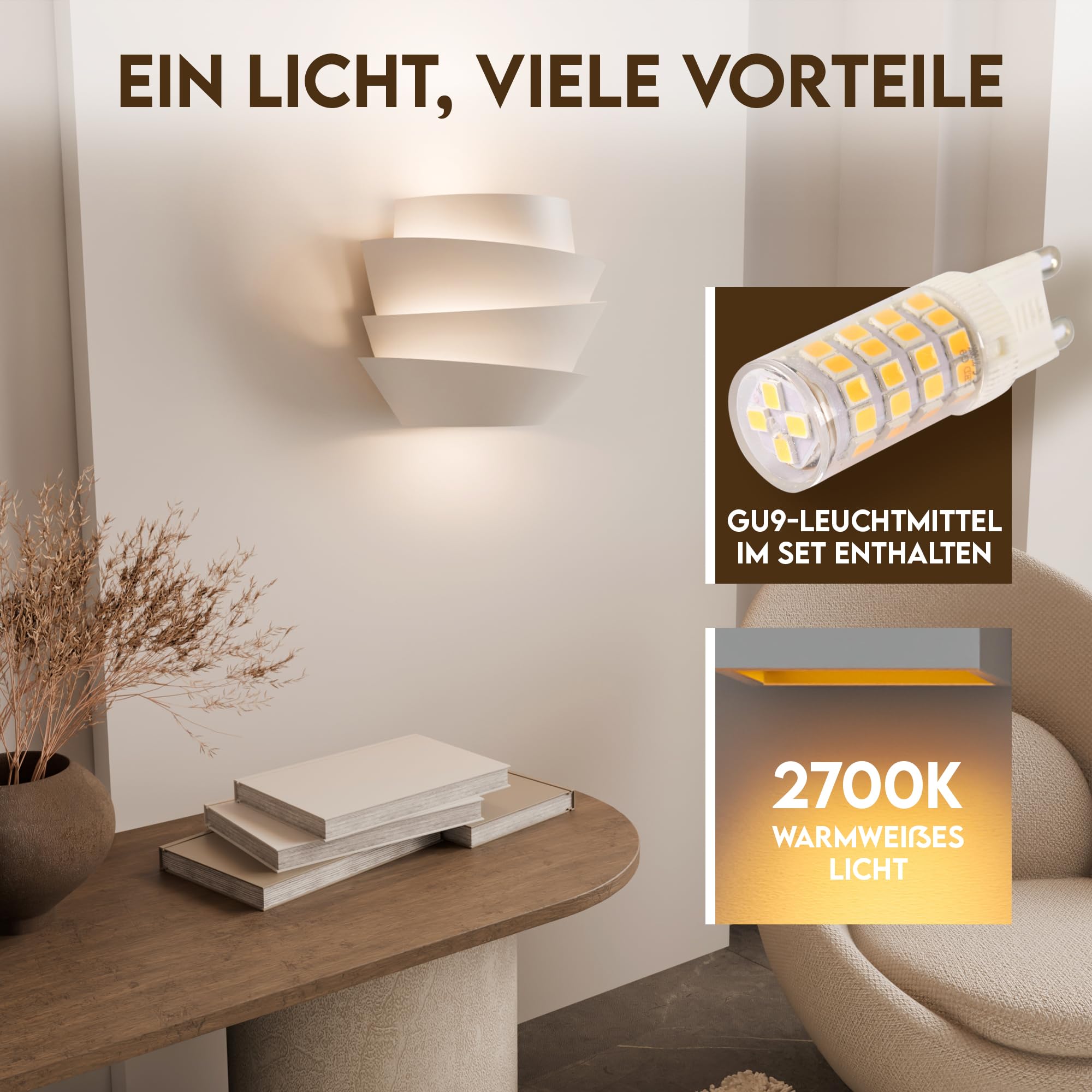 Wave Light Wandleuchte innen, weiss, LED Wandlampe, warmes Licht