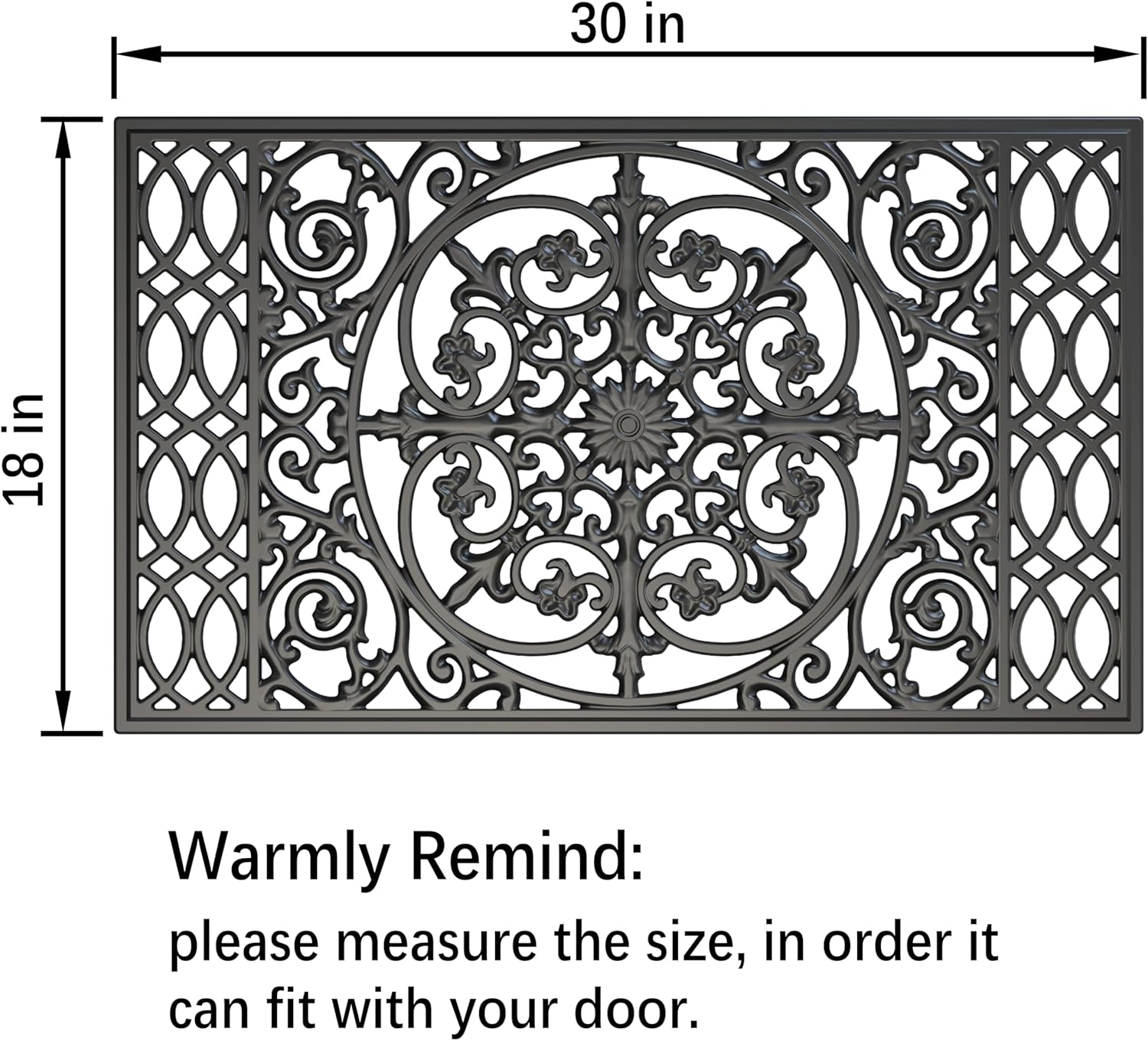 Silicone Rubber Doormat Outdoor, Wrought Iron Scroll Design, Heavy Duty Outside Entrance Mat with Drainage, Vinyl Floor Safe, Odorless Weatherproof Rug for Patio, Porch, Deck - Image 3