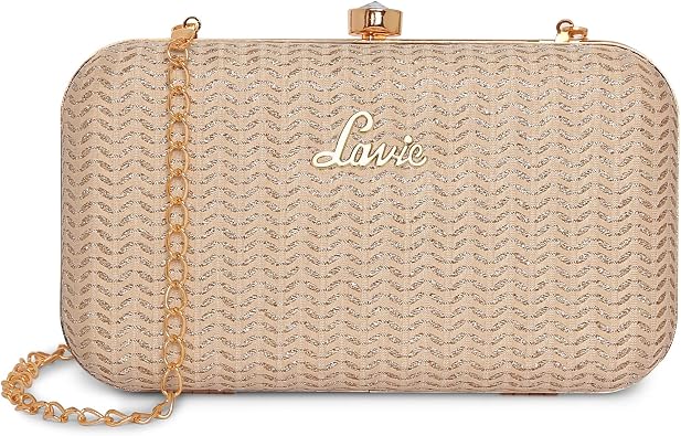 Lavie Womens Oval Frame Clutch | Detachable Chain Sling Strap | Ladies Purse Wallet, Gold Metallic, S