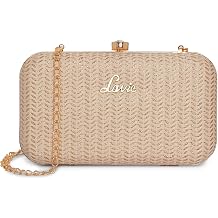 Lavie Womens Oval Frame Clutch | Detachable Chain Sling Strap | Ladies Purse Wallet, Gold Metallic, S