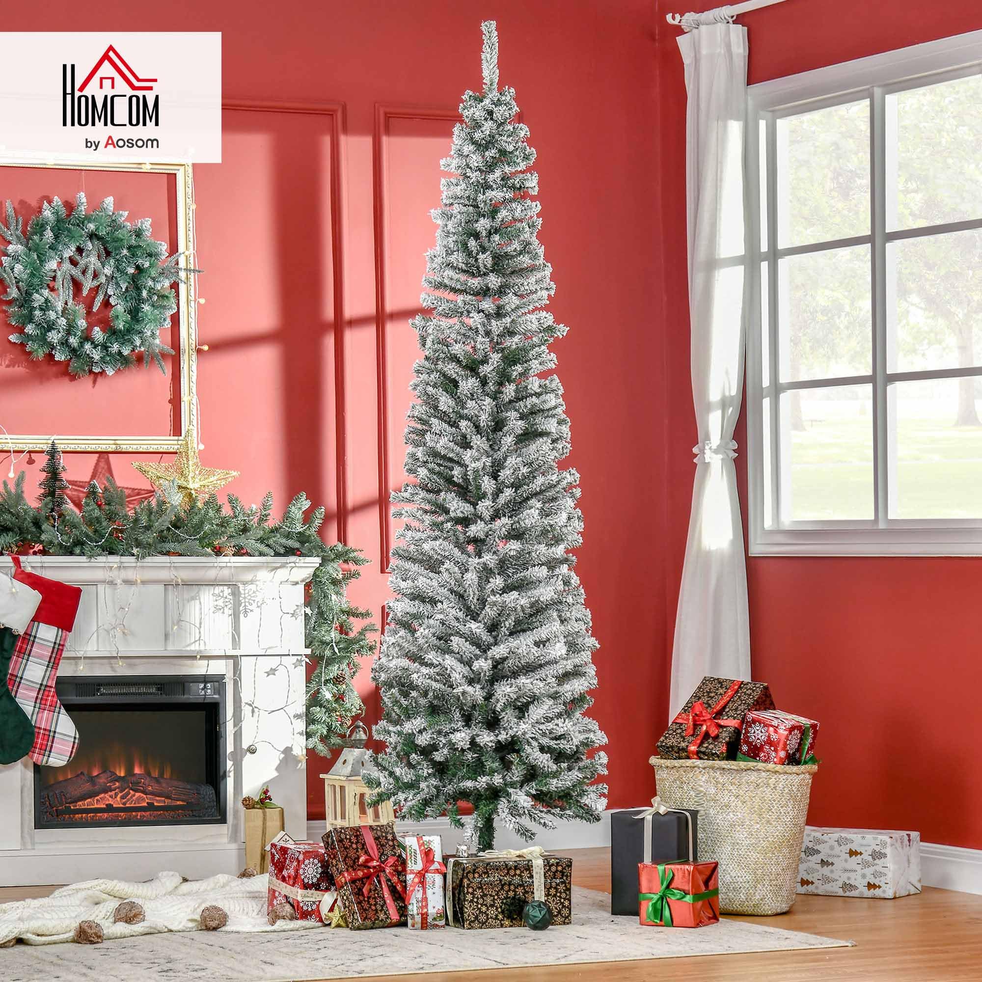 HOMCOM Árbol de Navidad 225 cm Árbol de Navidad Artificial Nevado con 738 Ramas y Soporte de Metal Árbol Navideño para Salón Verde y Blanco