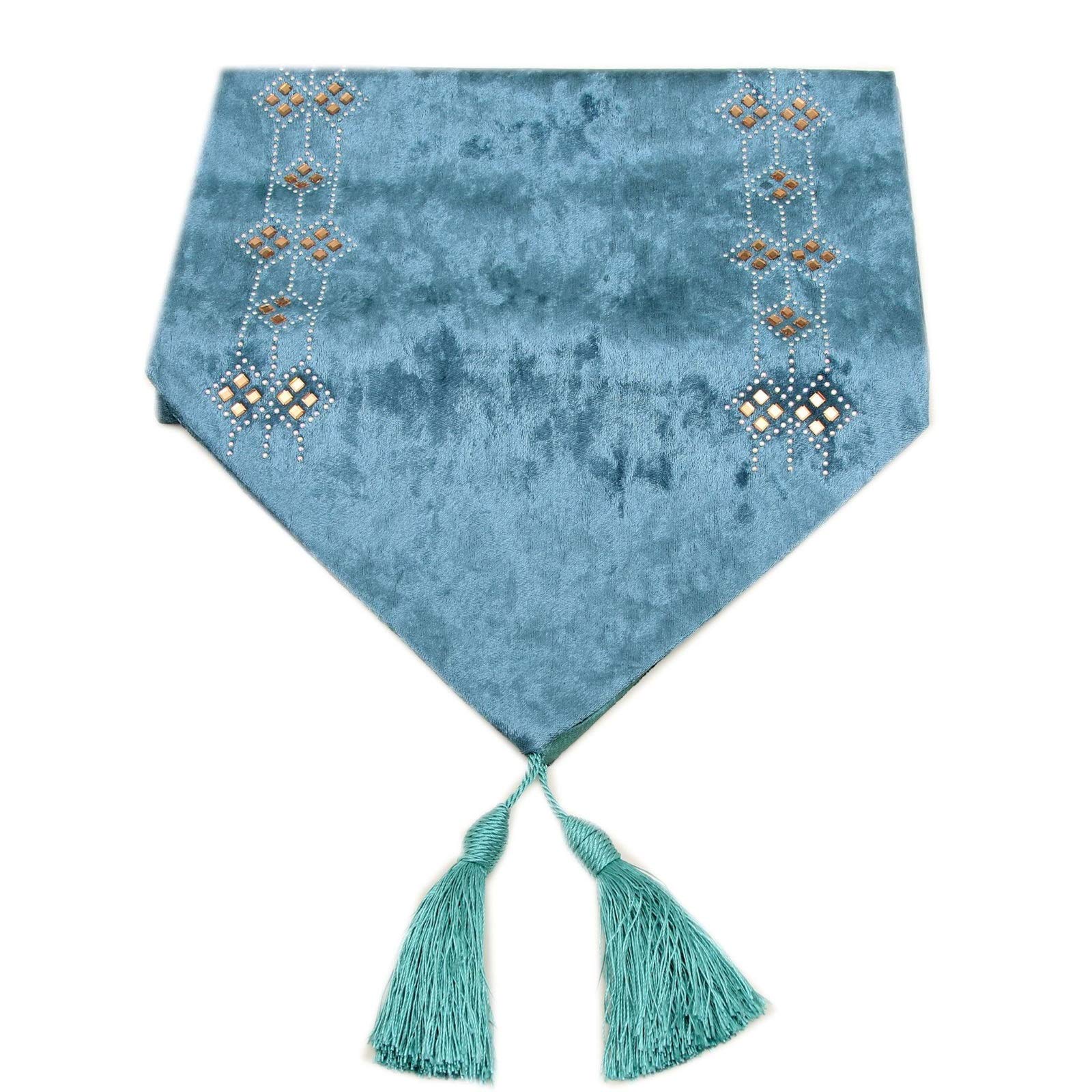 Chemin de table champêtre bleu pour un mariage chic et déco de table élégante 32x200