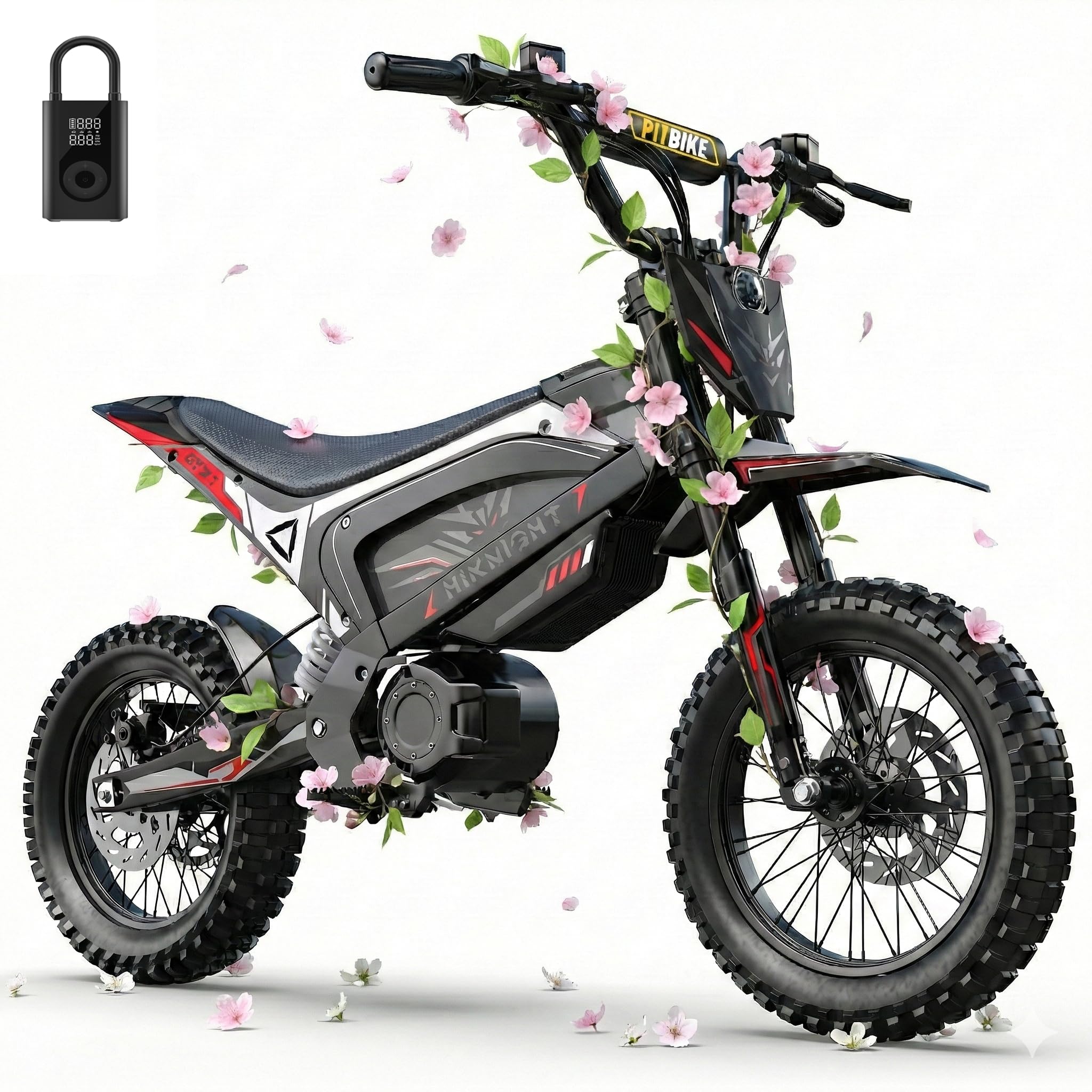 HiKNiGHT GTX1 Electric Dirt Bike for Teens, 3000W Peak 14"/12" Fat Tire Electric Motorcycle 48V 21AH Battery E Bike Max 40MPH Fit Age 13+ All Terrains