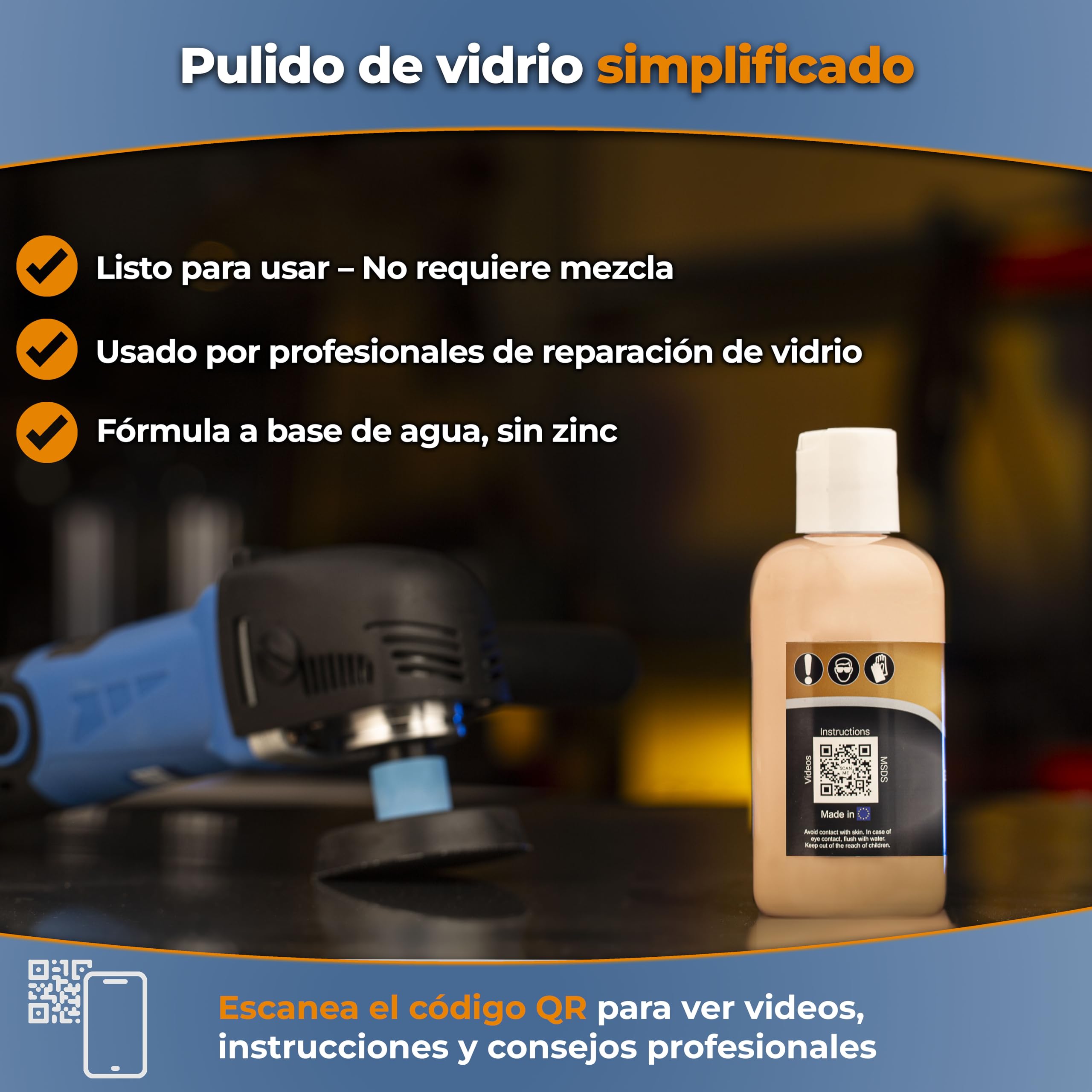 GP-Pro Compuesto para Pulido de Cristal Profesional, 250 ml, Gel de óxido de cerio Superior suspendido