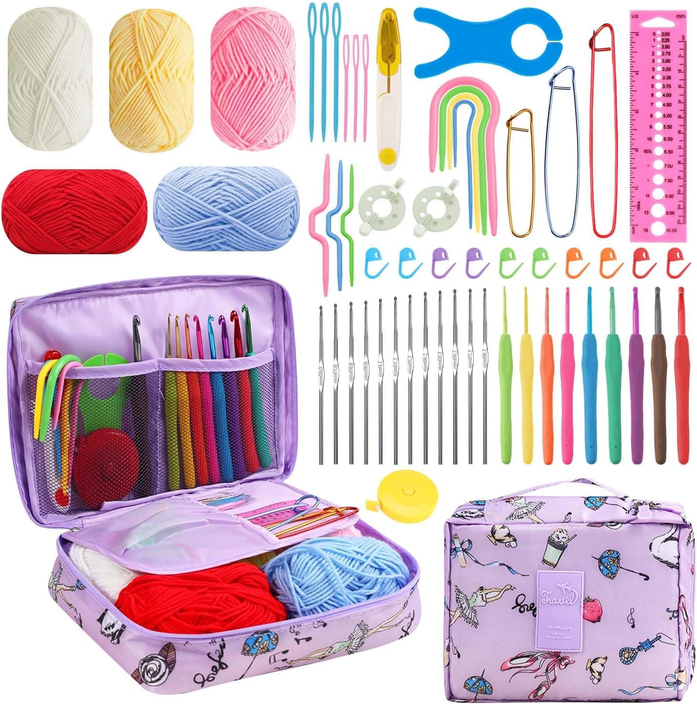 QLECT Crochet Needle Kit 107Pcs with Carry Bag DIY Crochet Kit with Tools & Accessories Comprehensive Crochet Kit for Beginners & Professionals