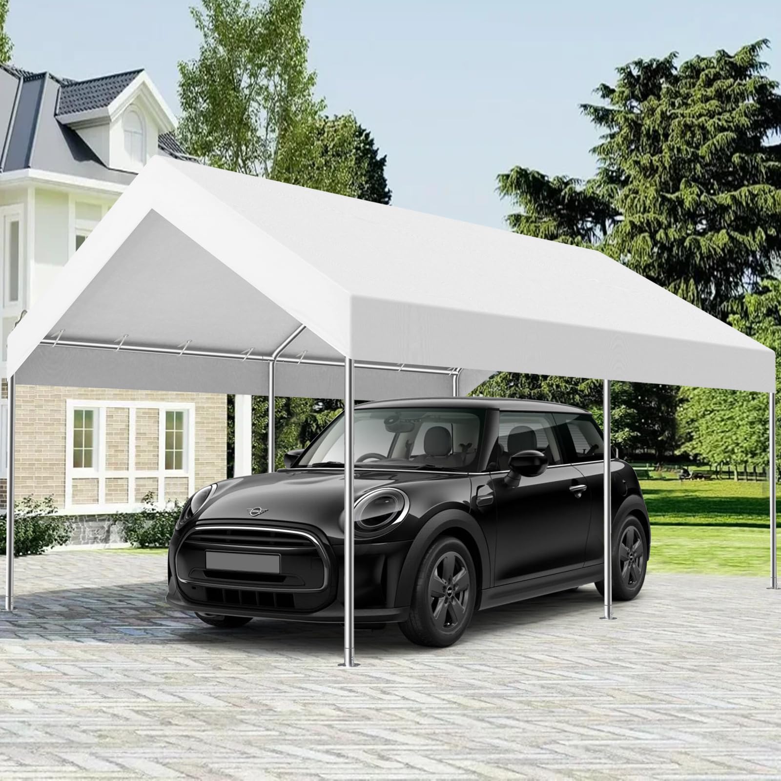 MasterCanopy 3 x 4,5 m verzinkter Stahl Garagenzelt Lagerzelt Gerätehaus Carport PE Dach, Weiß