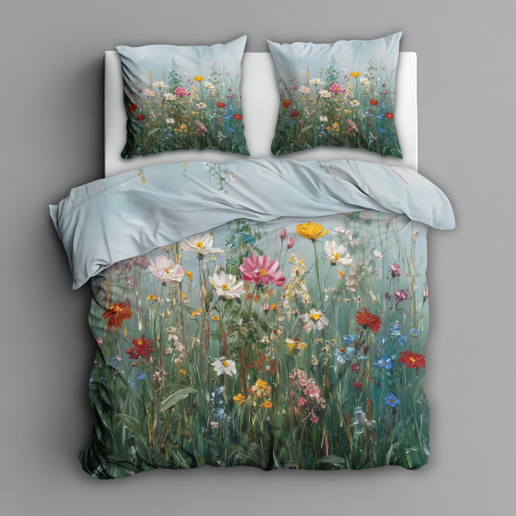 Generisch Wildblumen Bettwäsche 220x240, Schlafzimmer Deko Wendebettwäsche 3tlg, Botanisch Bunt Blumen Bettbezug & 2 Kissenbezüge 80x80, Weiche Mikrofaser, mit Reißverschluss -v352