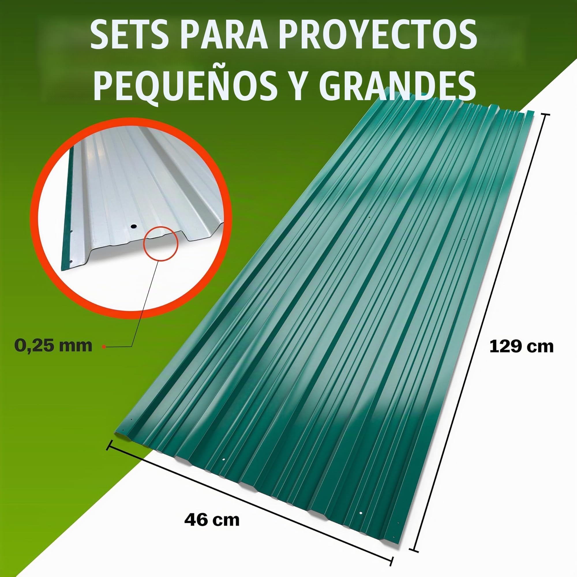 GARDEBRUK® Paneles para Tejado, Chapas Onduladas, Perfiladas Techo 14m², Placa Sandwich Perforada Galvanizadas, Cobertizo Garaje, Revestimiento Pared Caseta, 129x46cm, 24 Unid., Construcción