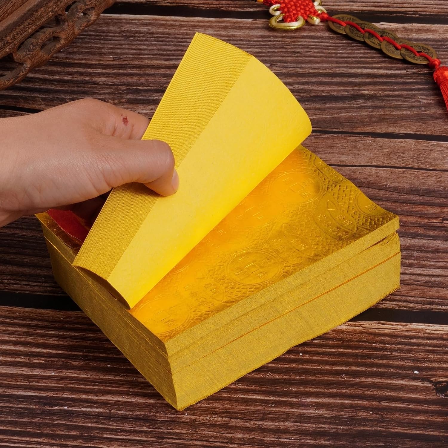 Gold Foil Ancestor Money Chinese Joss Paper Hell Bank Notes Yellow Paper for Funeral Ancestor Birthdays Qingming Festival Hungry Ghost Festival(400 Pcs)