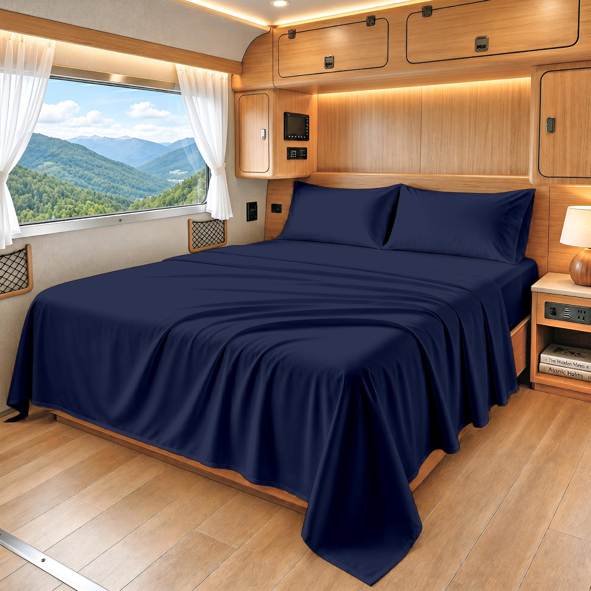 SGI bedding 100% Egyptian Cotton Sheets RV King Size – 600 Thread Count Sheets Set, Soft, Cooling, 15" Deep Pocket, Luxury Hotel Bedding, Breathable, Durable - Navy Blue