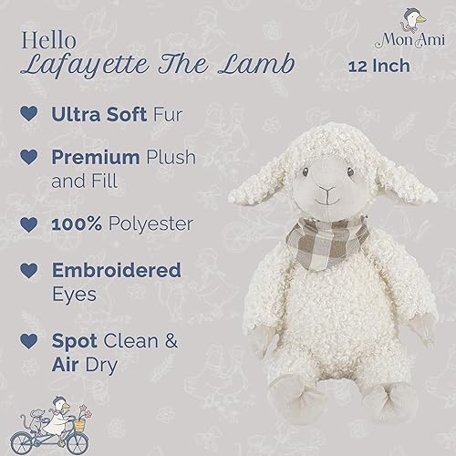 Miniatura 2 de MON AMI Lafayette - Animal de peluche de cordero suave de 12 pulgadas, juguete de animales de granja para todas las edades, juguete de peluche suave