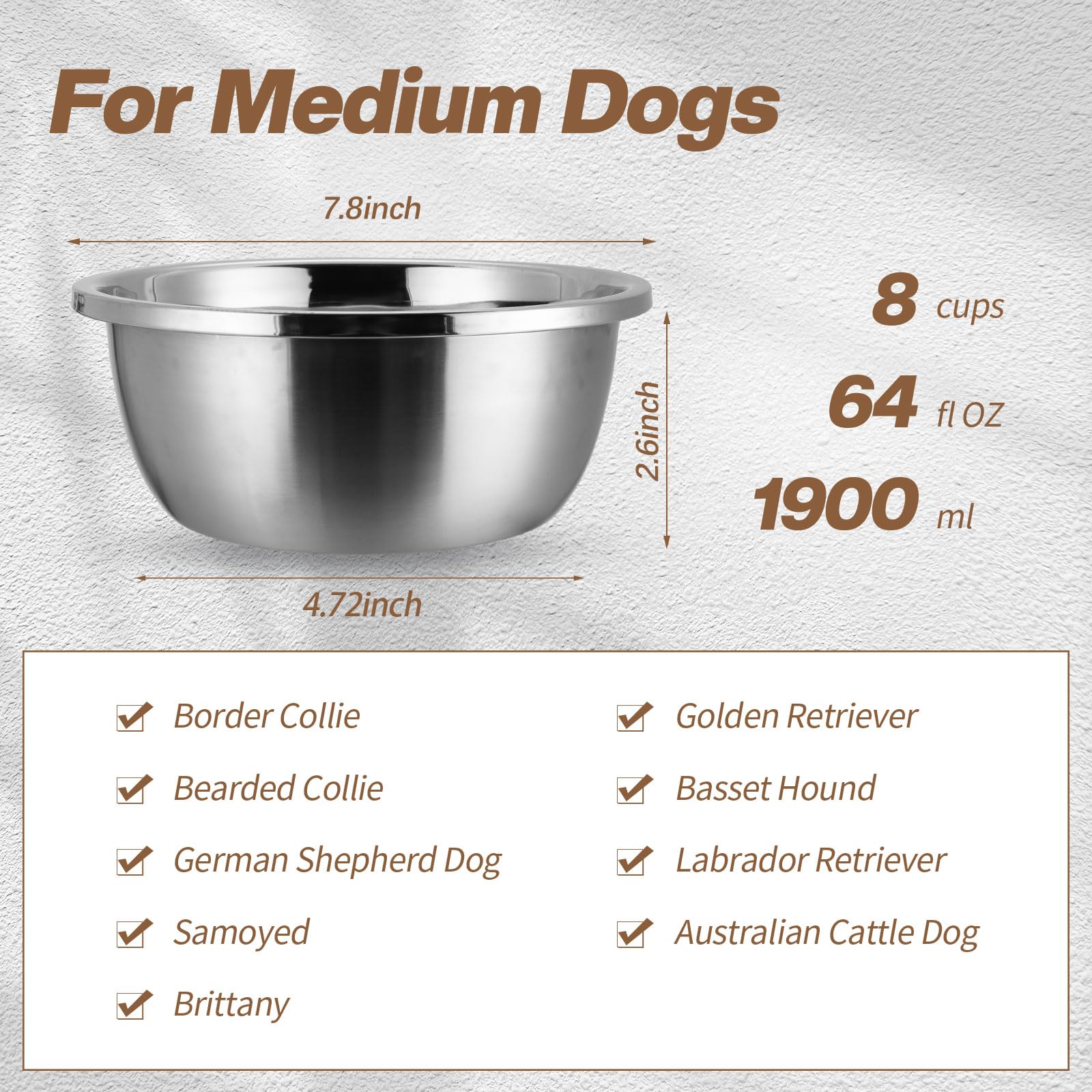 Ziliny Hundenäpfe aus Metall, 8 Tassen, Edelstahl, verdickt, Reisehütte, Futter- und Wassernapf für mittelgroße und große Hunde und Katzen, 1,8 l, spülmaschinenfest, 10 Stück