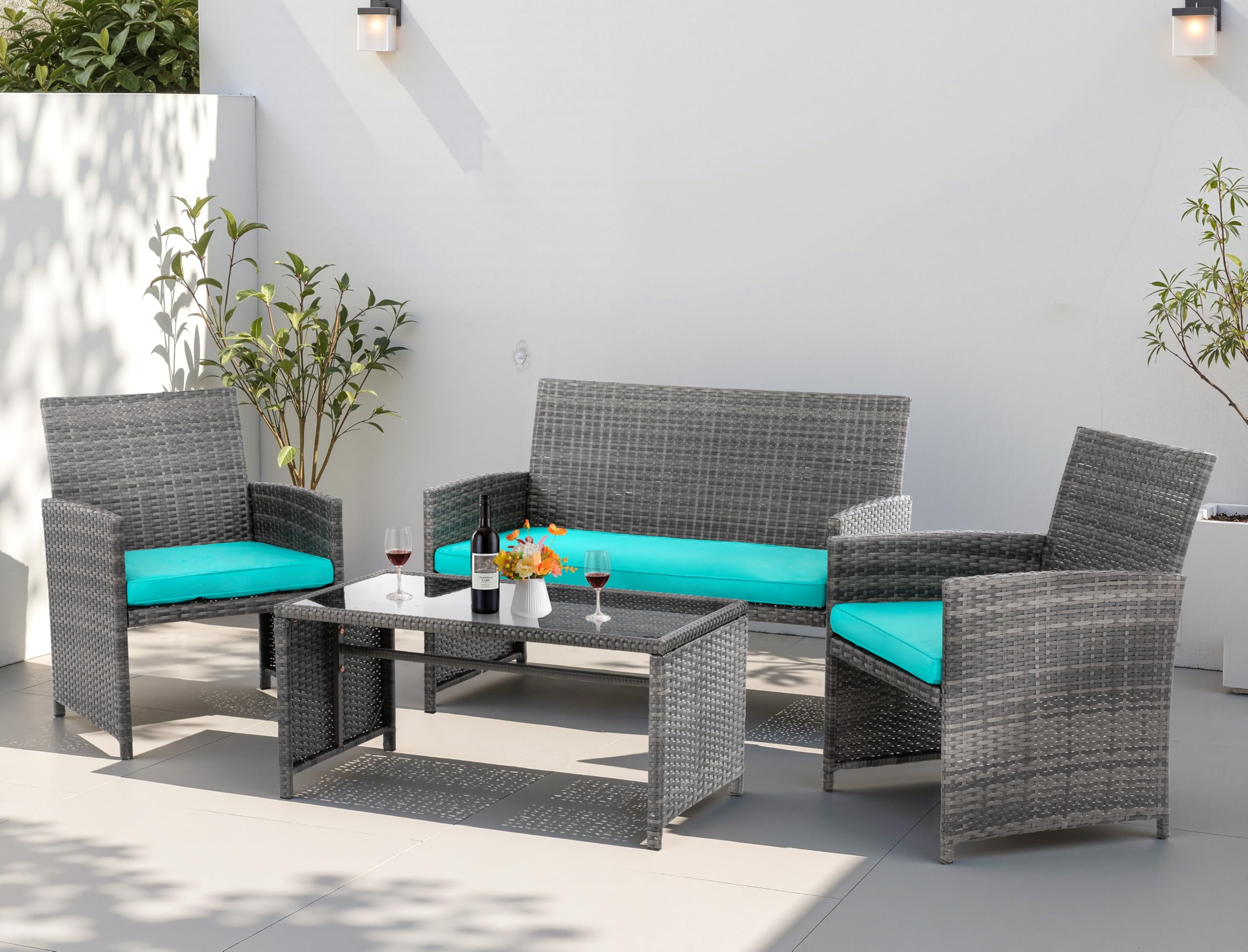 Rattan Patio Conversation Set with Cushions