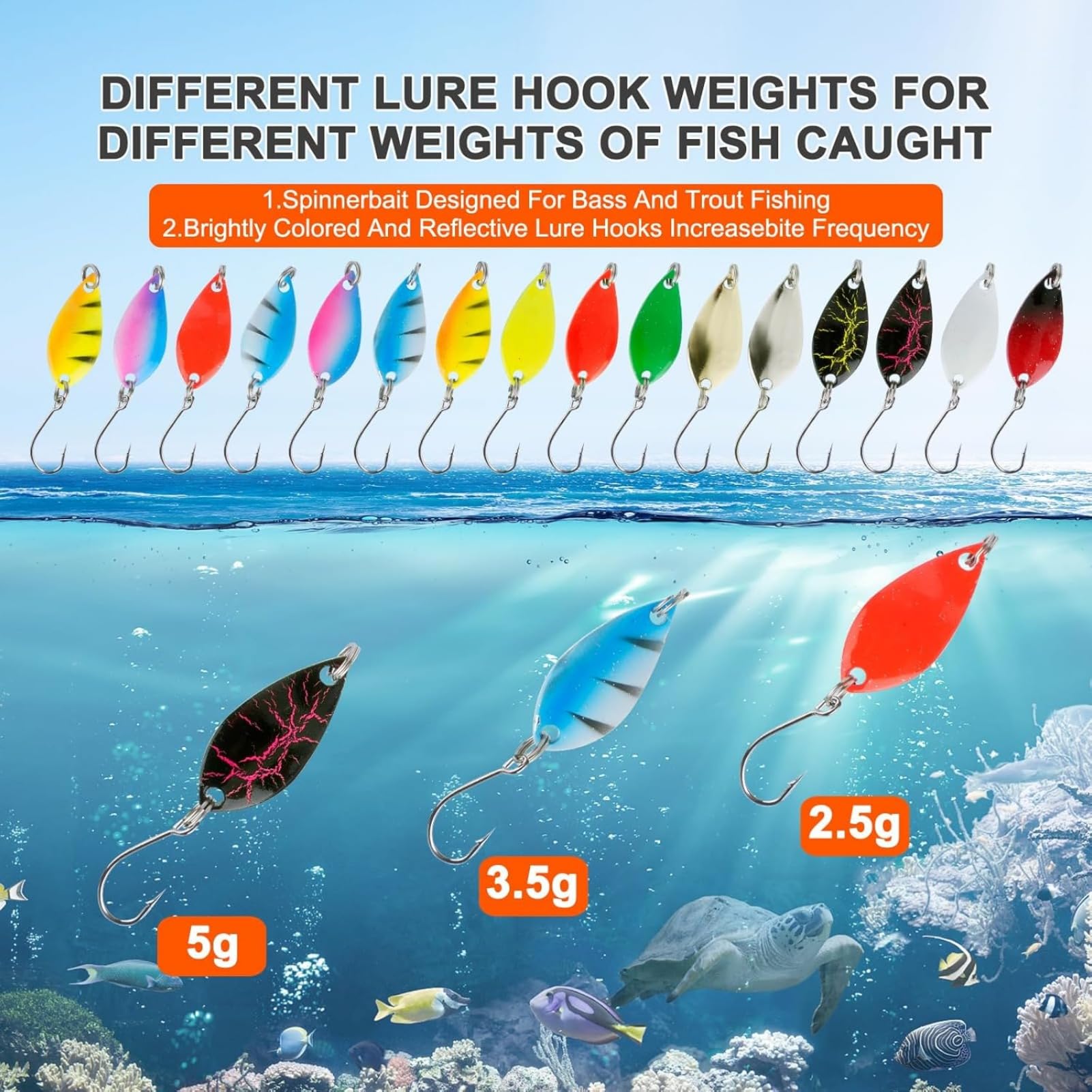 Leurres Cuillères Truite Lot De 46 Cuillères De Pêche Truite - Leurres Spinner 2g à 5g - Hameçon Simple - Boîte Incluse 46 Pièces