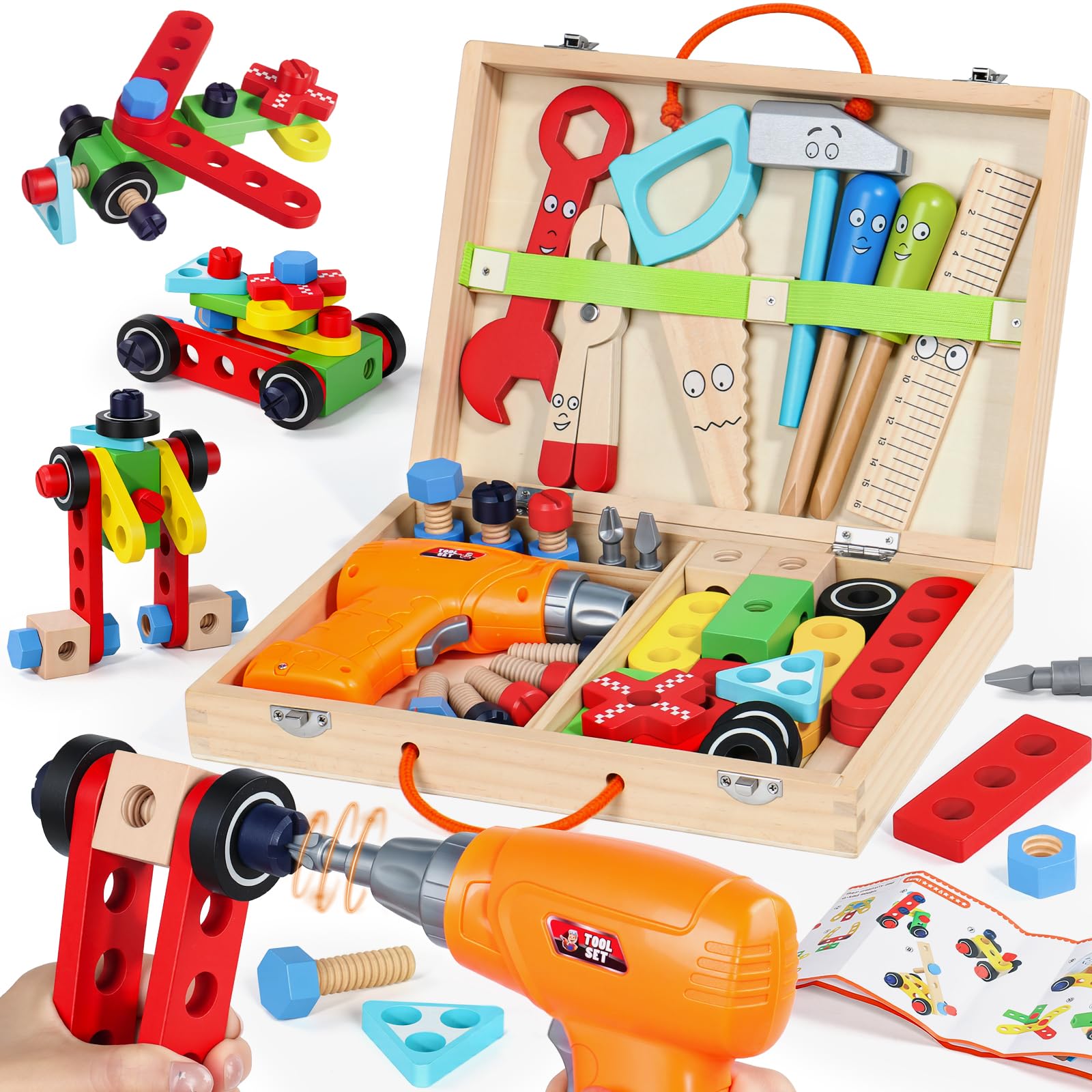 Jouet Enfant 3 Ans Montessori Jeux Enfant 3 Ans Boite a Outils Enfant avec Perceuse Jouet Garcon Fille 3 Ans Jeux Educatif Bricolage Cadeau Enfant Garcon 3 4 Ans Fille (44 Pièces)