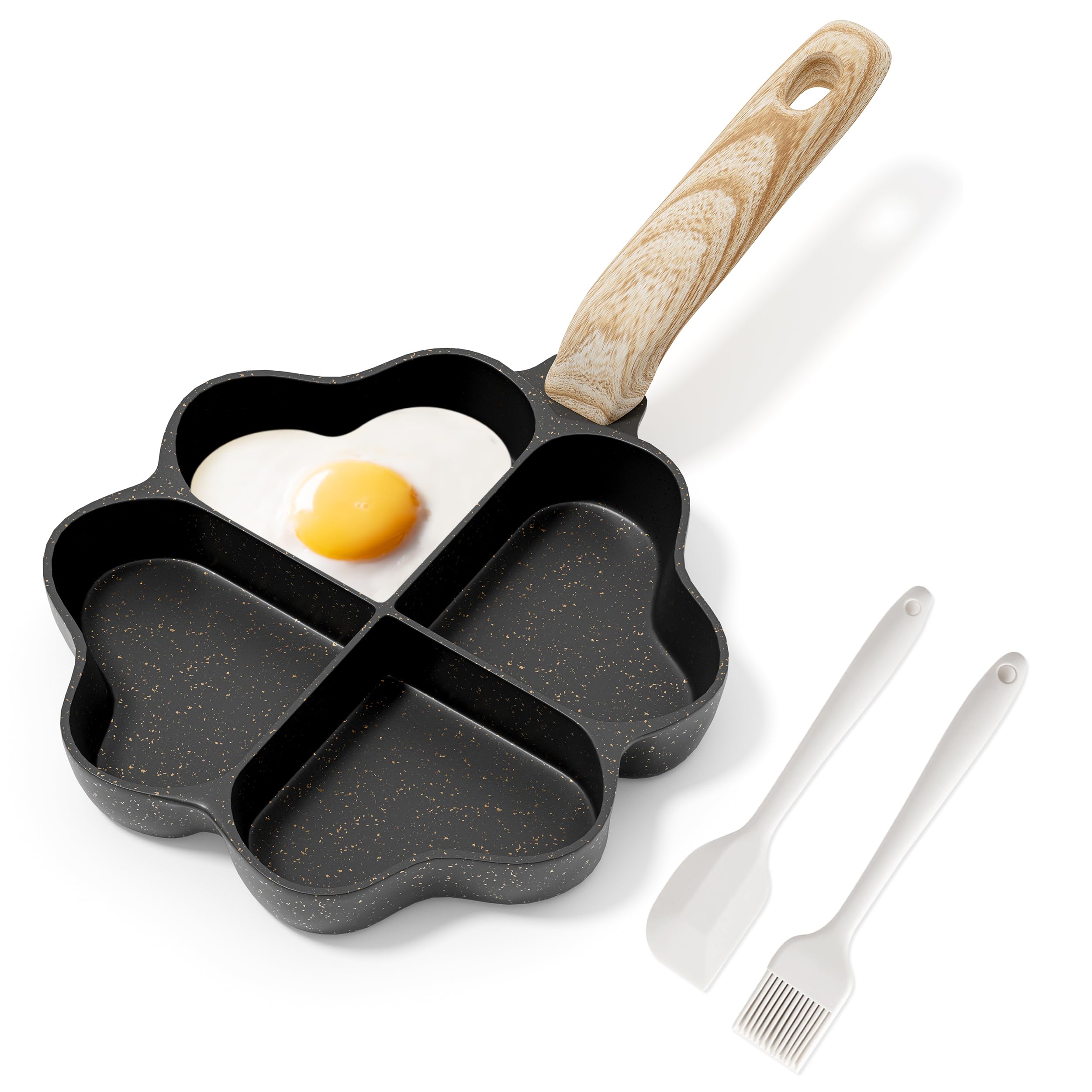 RIOVARM Induktion Omelett Pfanne Antihaft Kleine Pfannen 4-Loch Herzform Eierpfanne Granit beschichtung Kreativ Niedlich Bratpfanne ohne PFOA Gesunde Pfannkuchen Pfanne zum Frühstück