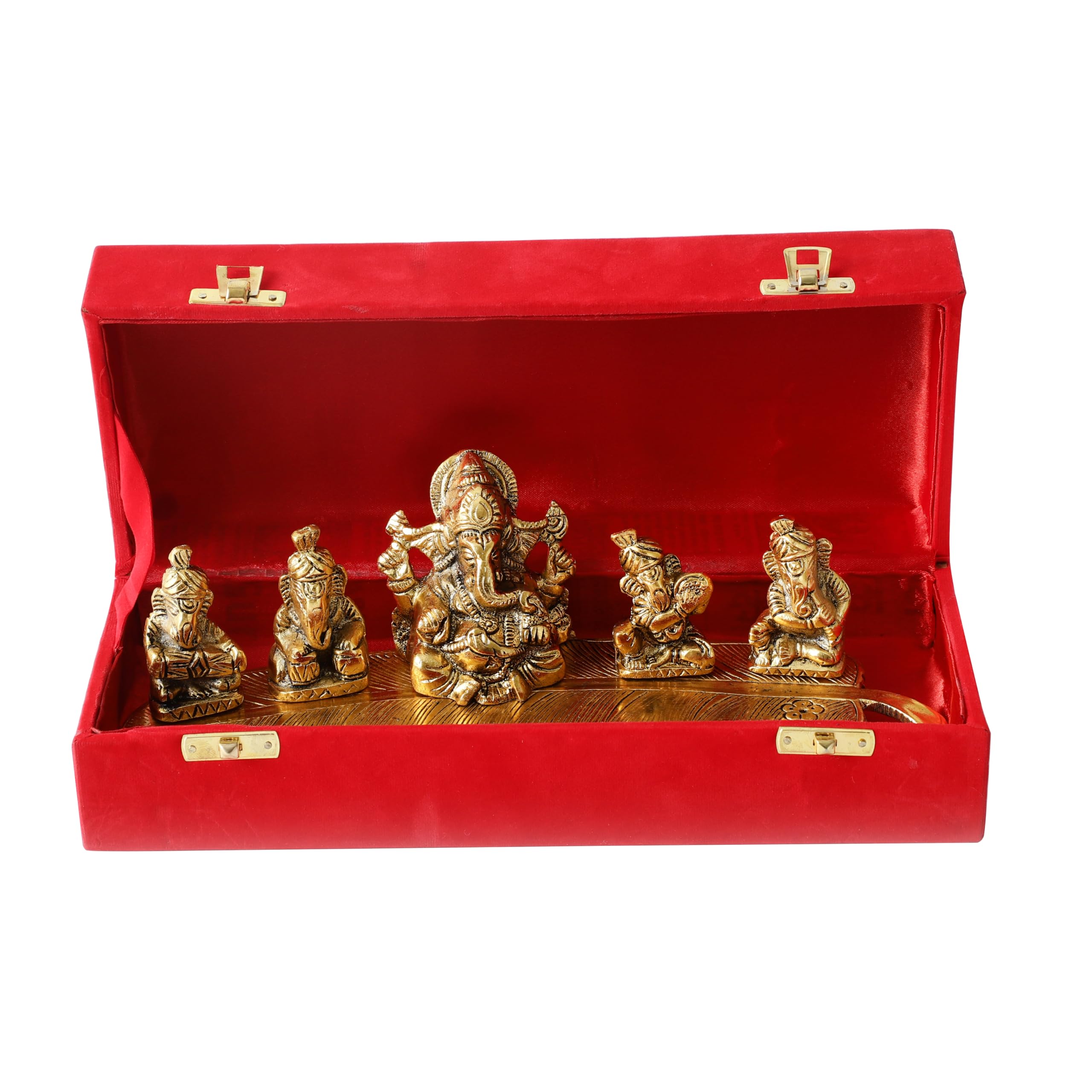 PURESTORY Idolo Ganesh per la casa con scatola regalo in velluto rosso | Idolo di Ganesha per la decorazione della casa | Idolo di Ganesh con flauto | Decorazione per la casa, sala Pooja, tavolo da