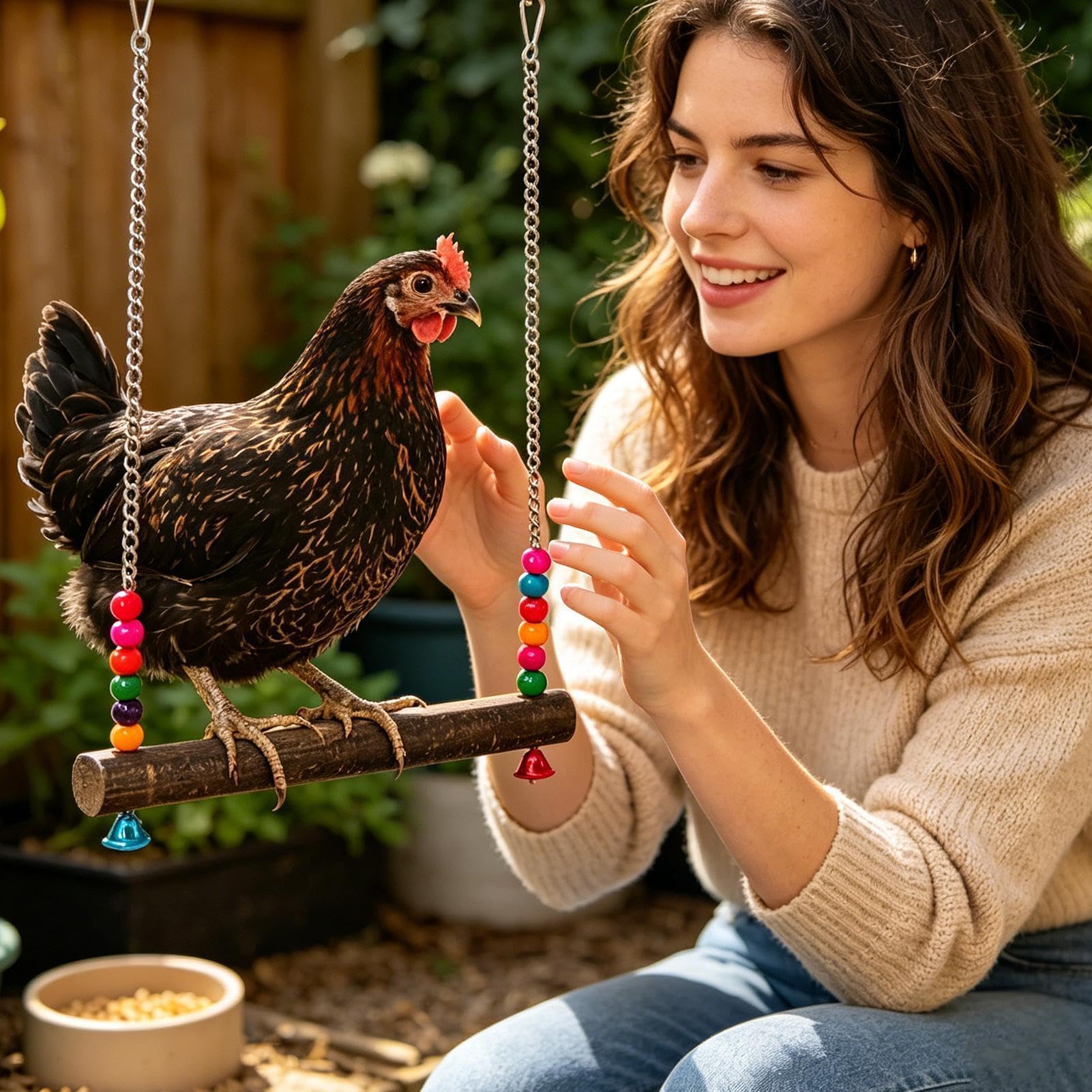 Altalena Per Pollaio, Uso Adatto Al Gallo, 45x30x2 Cm, Altalena Per In Legno Naturale Sospesa, Trespolo Per Gallo A, Installazione Facile, Da Masticare, Gabbia