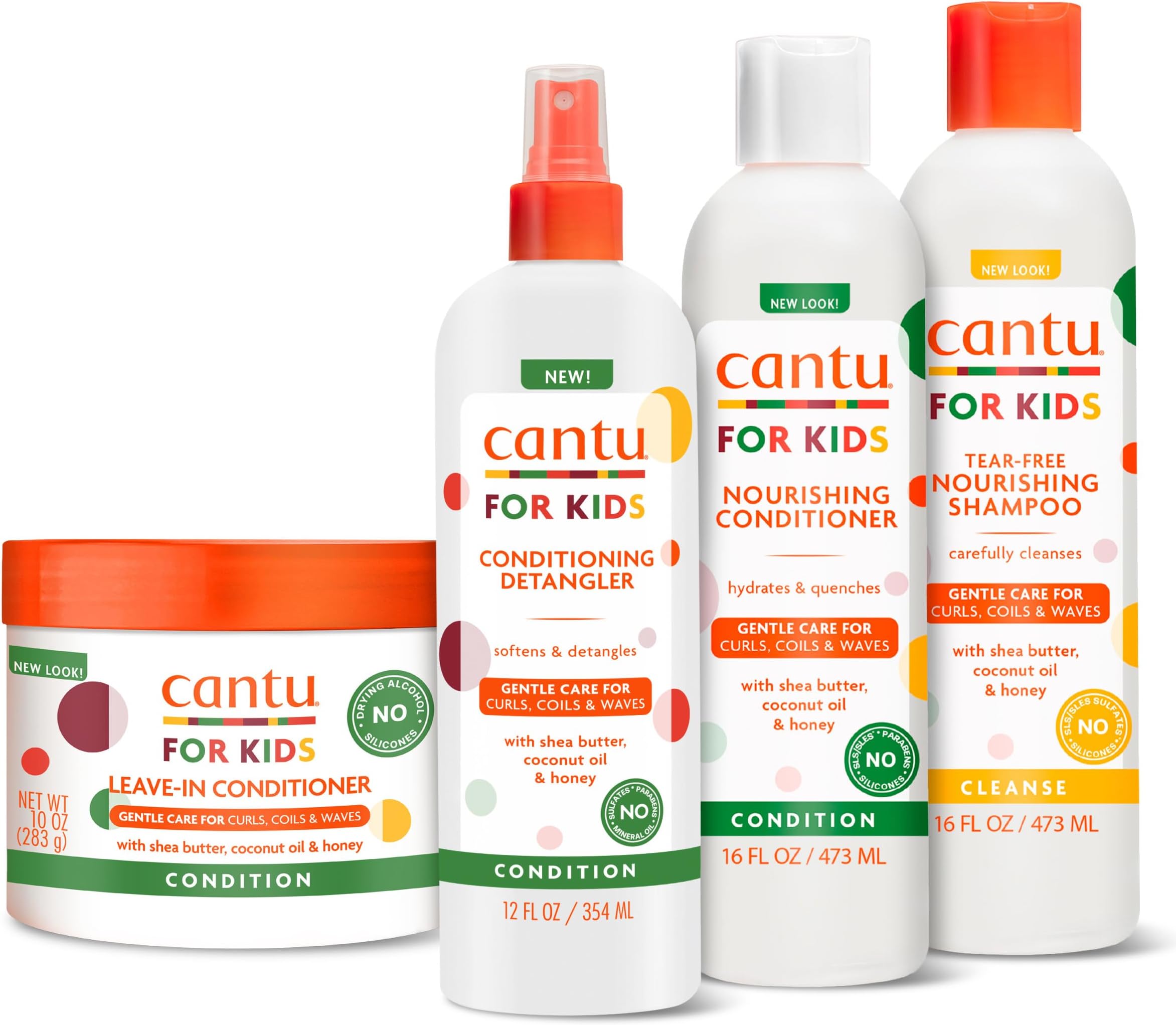 Care for Kids Haircare Regimen Set with Large Size Shampoo + Conditioner + Detangler + Leave-In Conditioner (Pack of 4)
