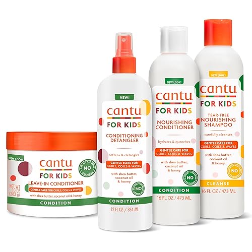 Cantu Care for Kids - Juego de régimen de cuidado del cabello con champú de gran tamaño + acondicionador + desenredante + acondicionador sin