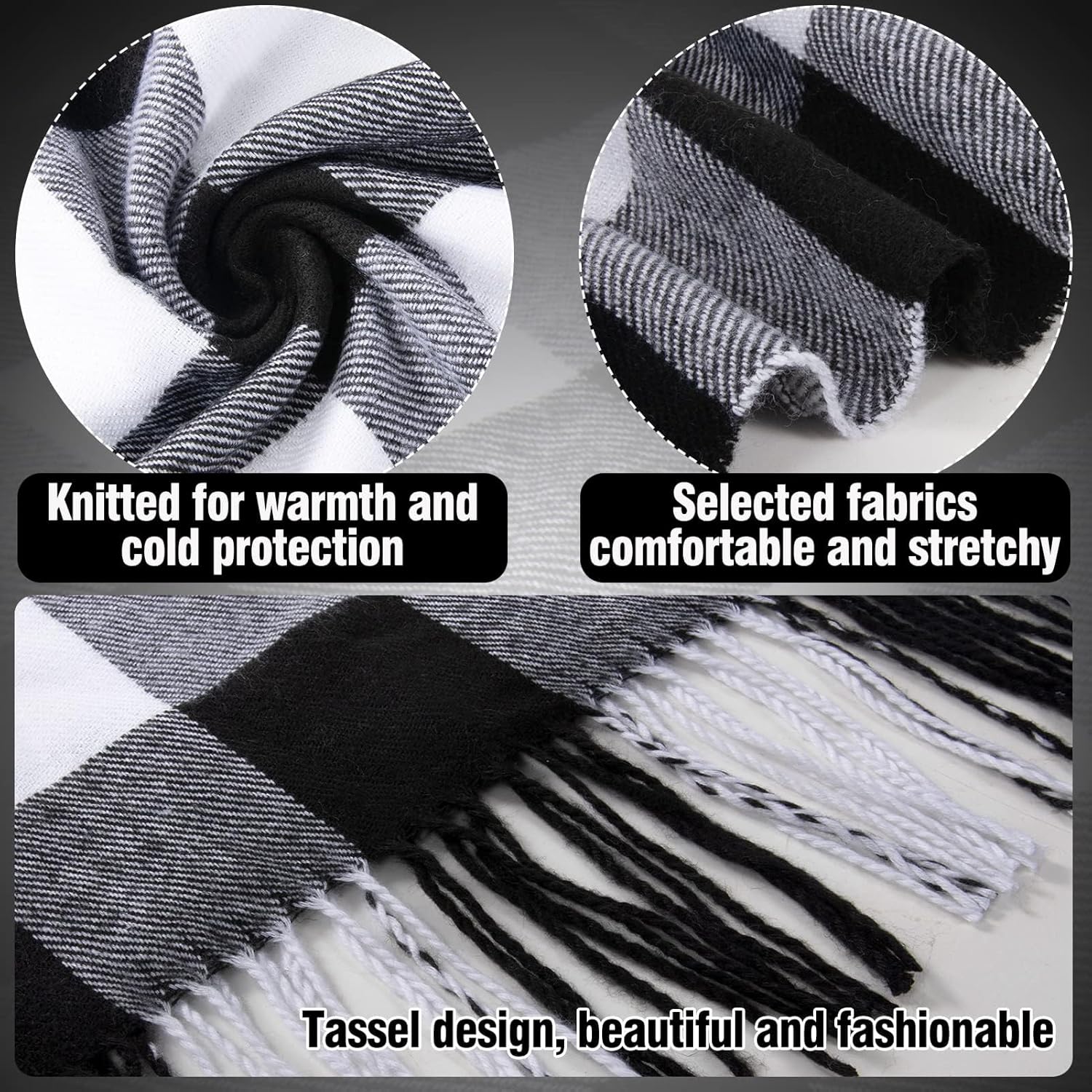 Scarf and Gloves Set - Knitted Winter Warmer Set, Winter Gloves Plaid Scarf Beanie Hat Ear Muffs for Men Women Running - Image 4