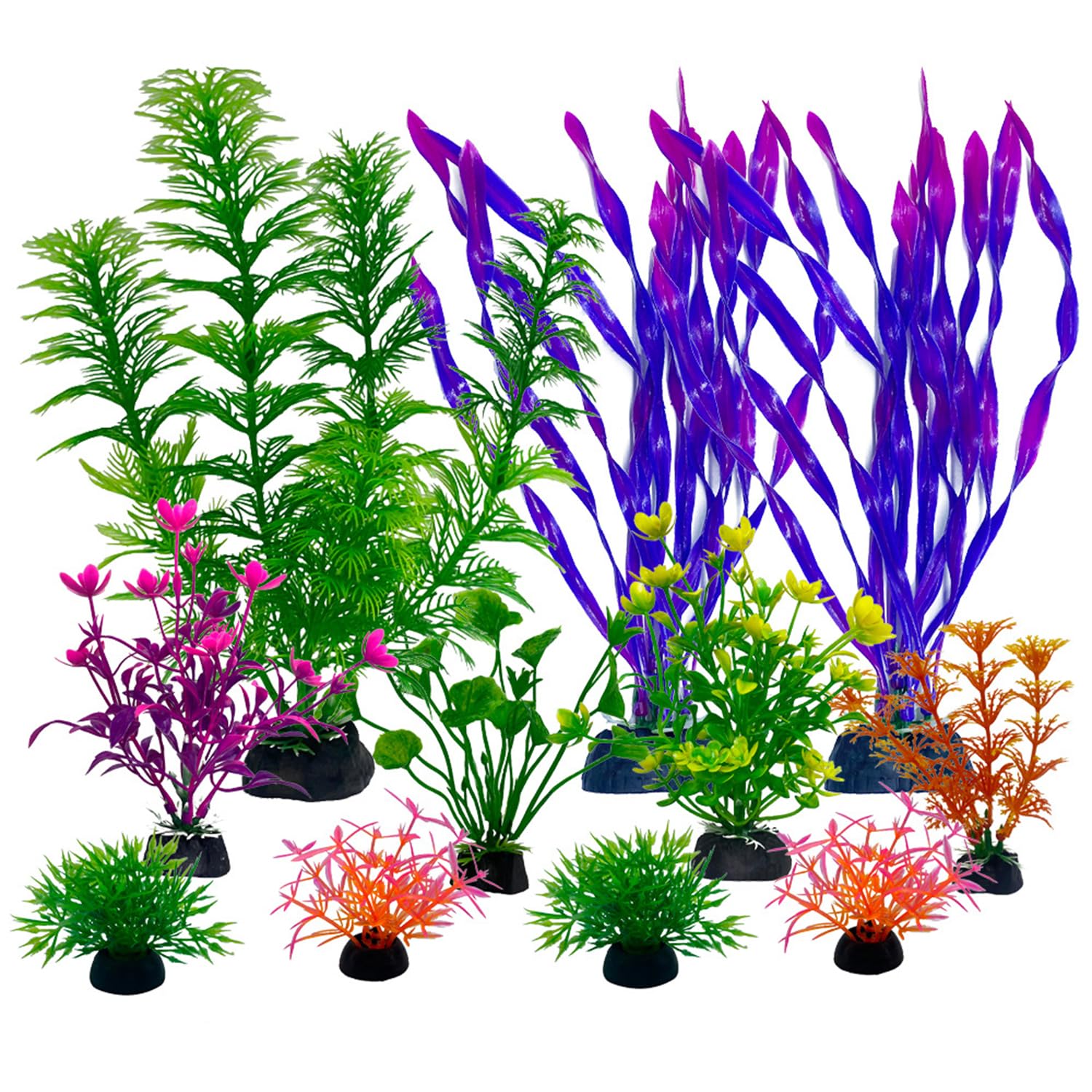 SDFNBRA 11 Pieces Colorful Artificial Fish Tank Decorations, Aquarium Decorations Fish Tank Purple Artificial Plastic Plants, Small to Large (4-8Inch)
