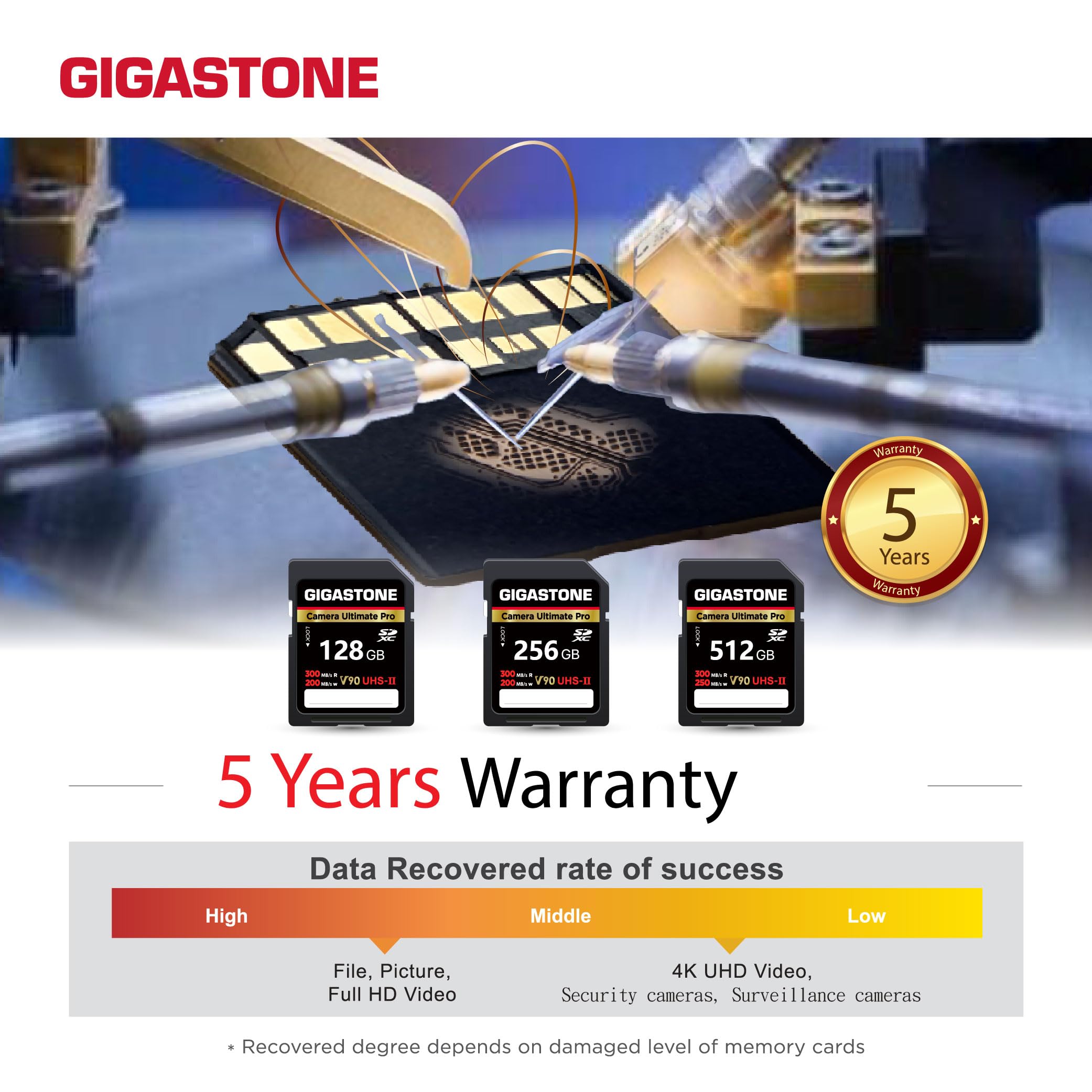 【Recupero dati gratuito per 5 anni】GIGASTONE UHS-II V90 128 GB SD Card Camera Ultimate Pro, fino a 300/200 MB/s, U3 SDXC 4K Ultra HD UHD Video per DSLR Canon/Nikon/Sony/Pentax, con 1 mini custodia