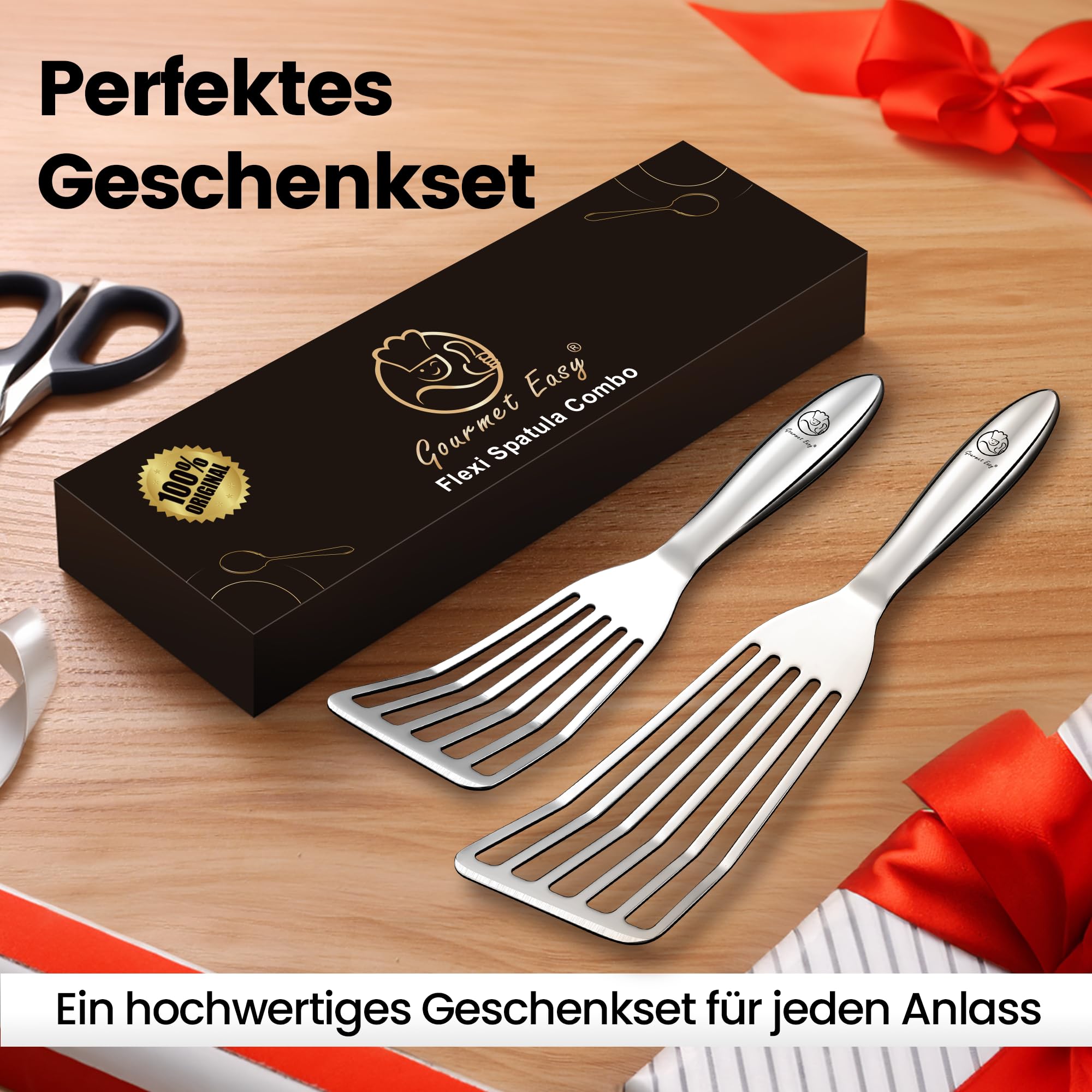 Pfannenwender Set aus rostfreiem Edelstahl für Fisch & Fleisch - Kleiner & Großer Pfannkuchenwender - Pfannenwender Edelstahl - Küchenhelfer 5 Jahre Ersatz