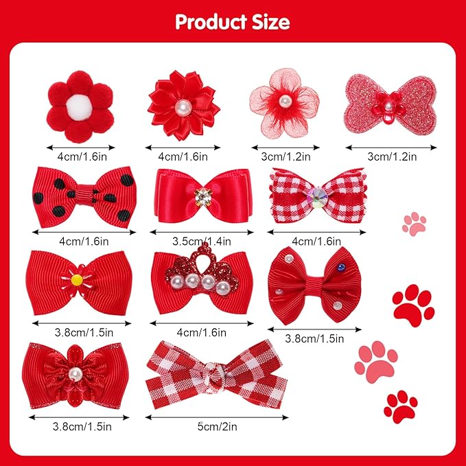 24 Piezas Lazos para Perro Pequeño Rojo con Gomas Elásticas miniatura 5