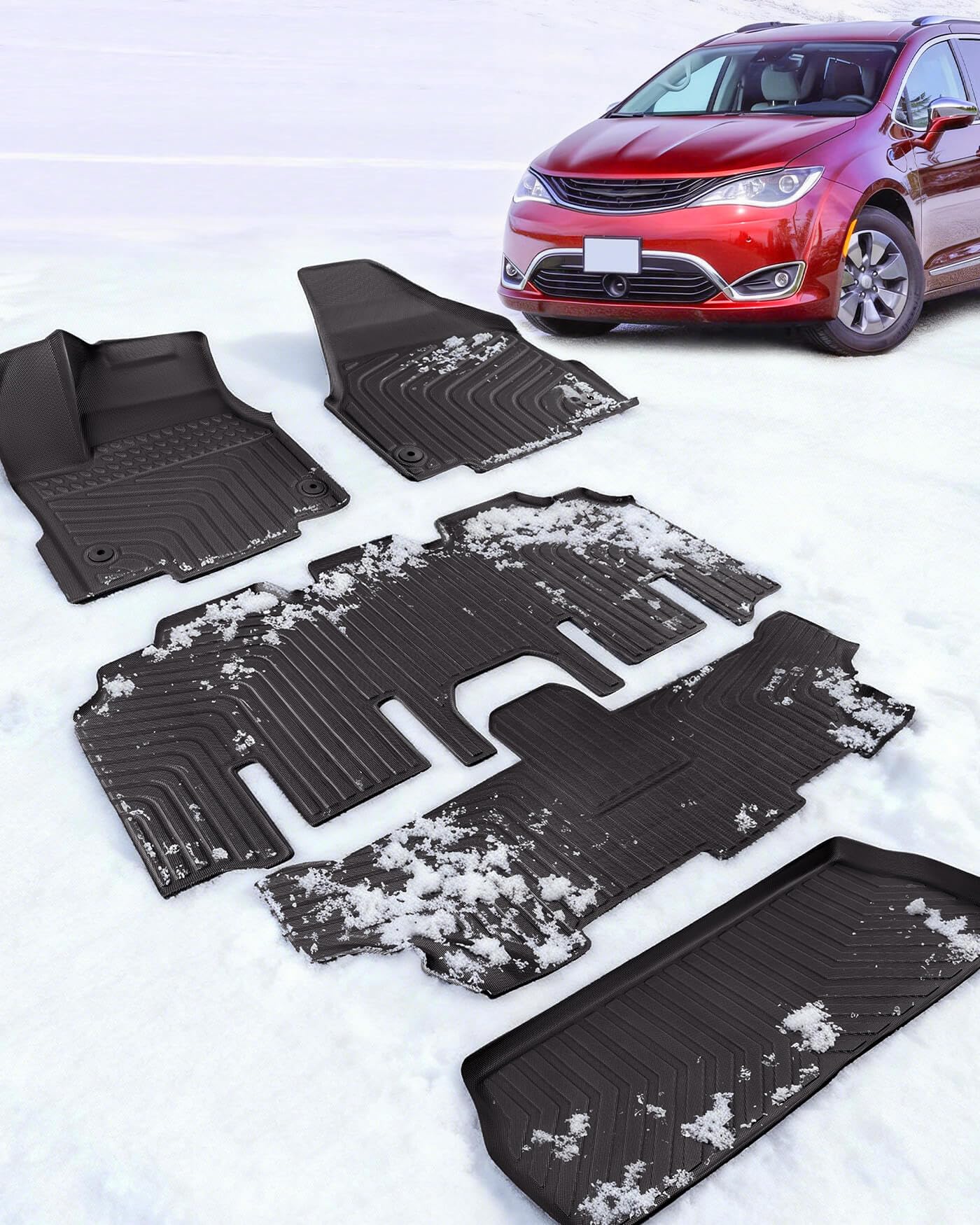 DiffCar® Floor Mats for Chrysler Pacifica 2017-2025 2026, All-Weather TPE Floor Liners & Trunk Cargo Mats Van Accessory for Pacifica/Voyager（Gas Only/