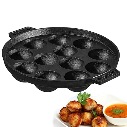 Kraft Infinity Natural Stick Free Kuzhi Paniyaram Pan - 11 Cups, 20cm / Pre Seasoned Paniyarakal / Appa Patra / Appam Patra / Appe / Paddu pan / Non Toxic, Enamel Free - Black