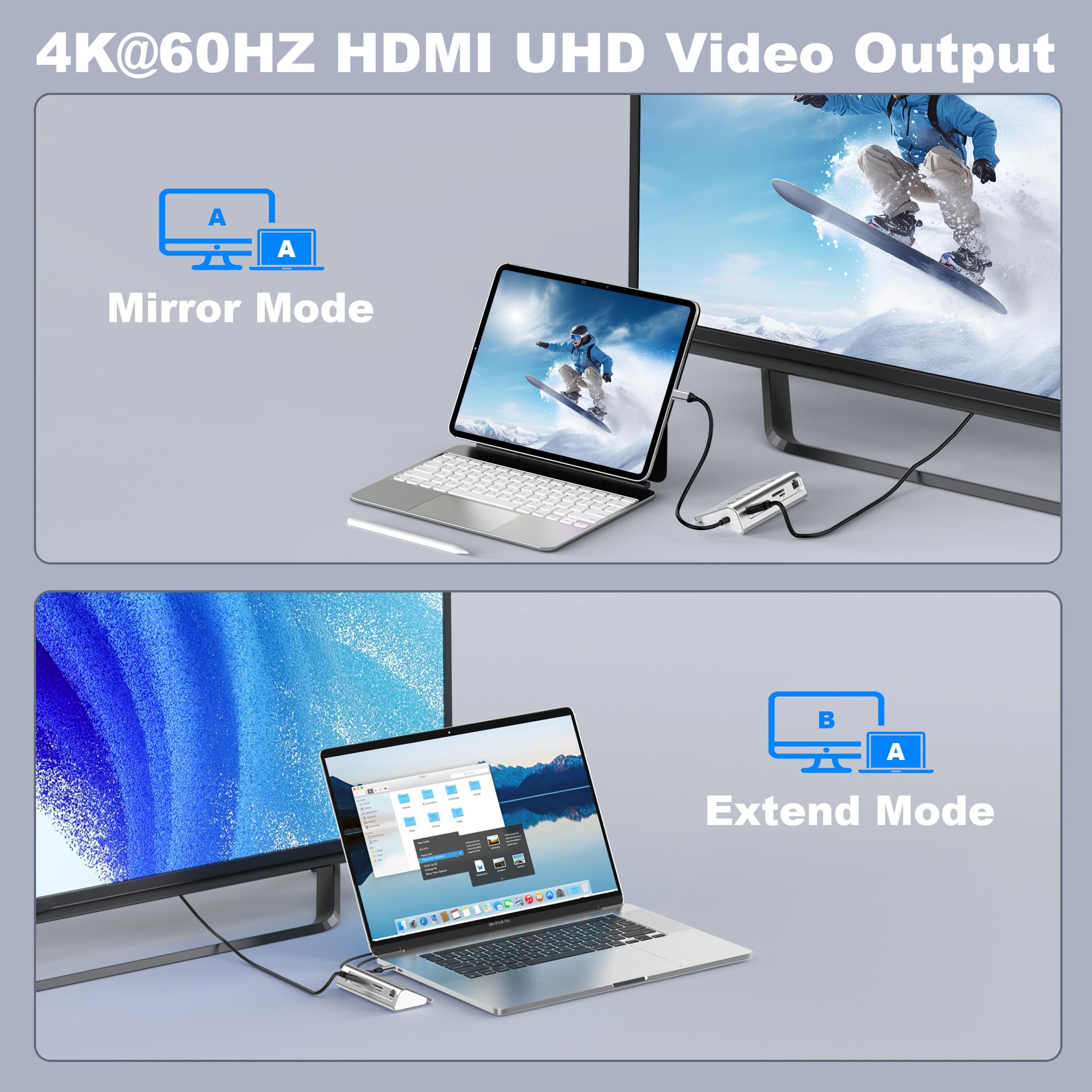 Intpw P9R PRO USB C Hub, 10-in-1 USB C Docking Station mit 1Gbps Ethernet, 4K@60Hz HDMI, 10Gbps 2 Type-A/C 3.2, 2 Type-A 2.0, PD 100W, SD/TF, Aluminium USB HUB für iPhone16/15 Series/MacBook