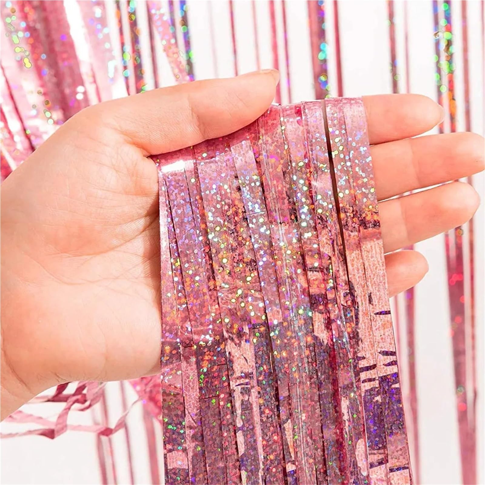 Rideau de guirlandes en Feuille métallique 2m, 4 pièces, décoration fête d'anniversaire Mariage for Fille, avec Pompon Fond