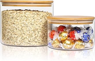 ComSaf Glass Food Storage Containers, 100 oz/44 oz Glass Flour and Sugar Containers with Airtight Lids, 7.1'' Wide Mouth Large Glass Jars with Bamboo Lid for Rice, Pasta, Oats, Grains, Cookie, Candy