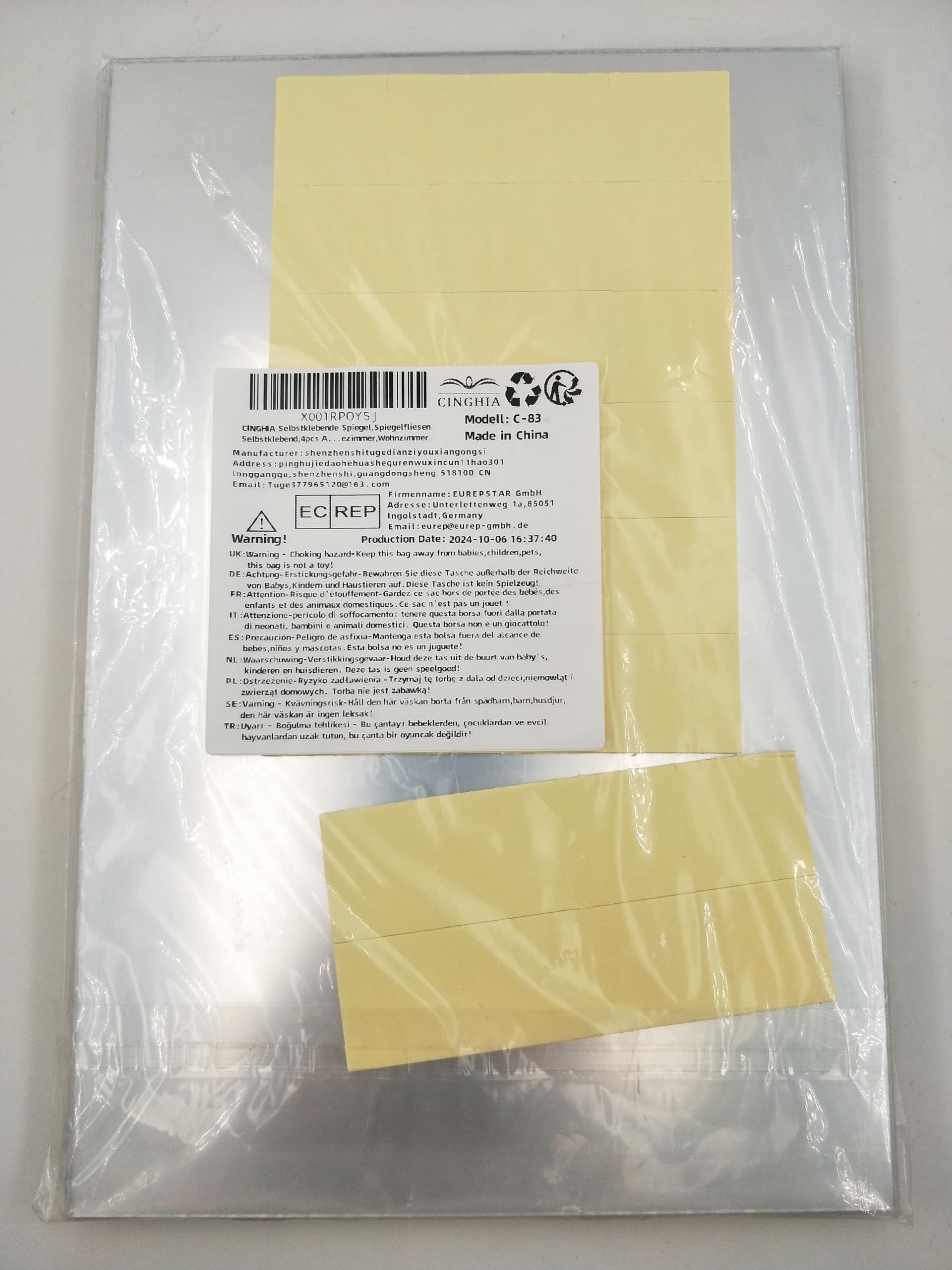CINGHIA Specchio autoadesivo, piastrelle a specchio, autoadesive, 4 pezzi in acrilico, senza cornice, 30 x 20 cm, specchio adesivo per la parete, specchio da incollare, per bagno, soggiorno
