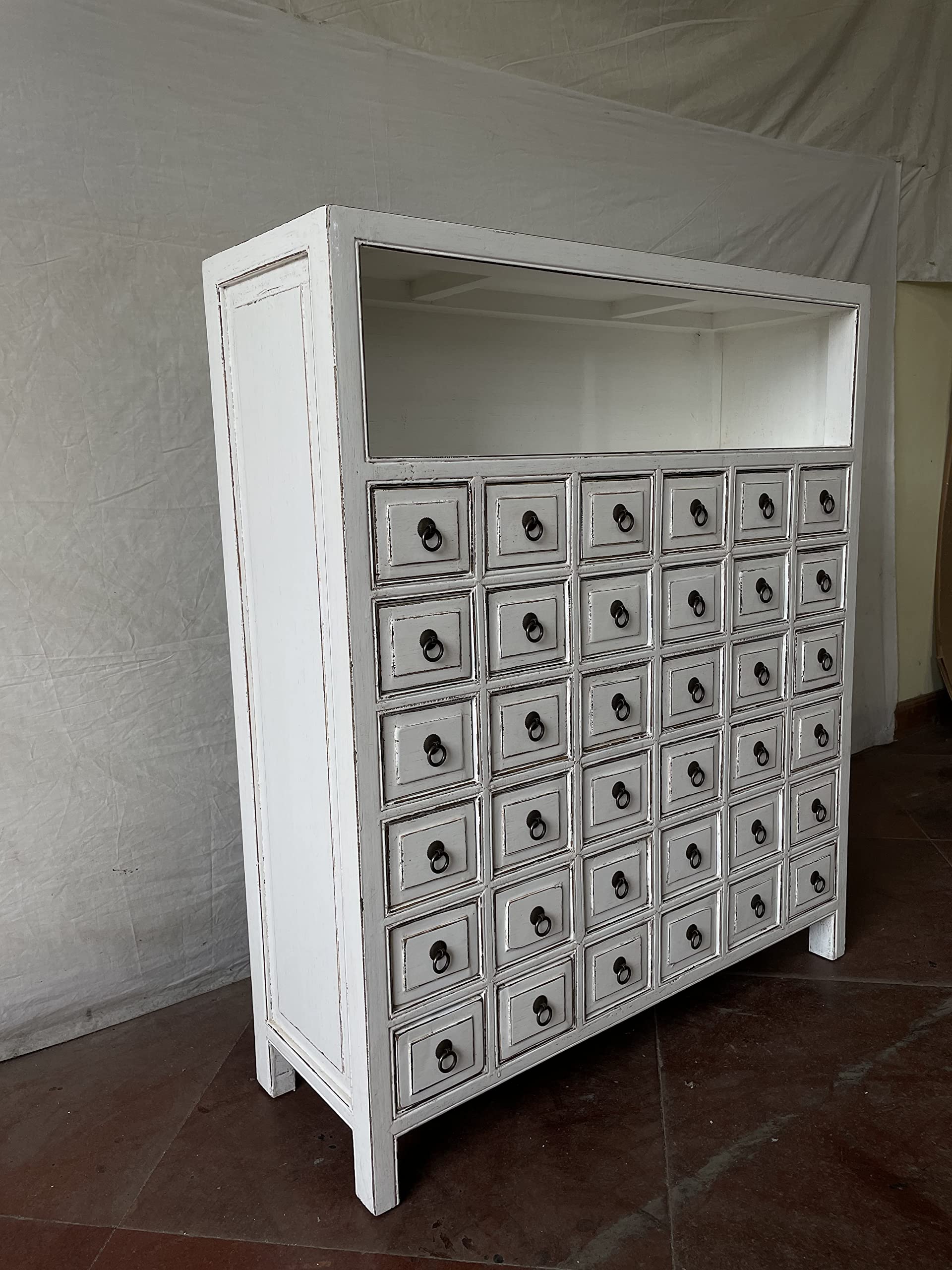 Antiker Apothekerschrank Aktenschrank Büroschrank Apotheke Schrank Sideboard Kommode Kommodenschrank Sideboardschrank mit 36 Schubladen Breite90xHöhe105cm Farbe weiß