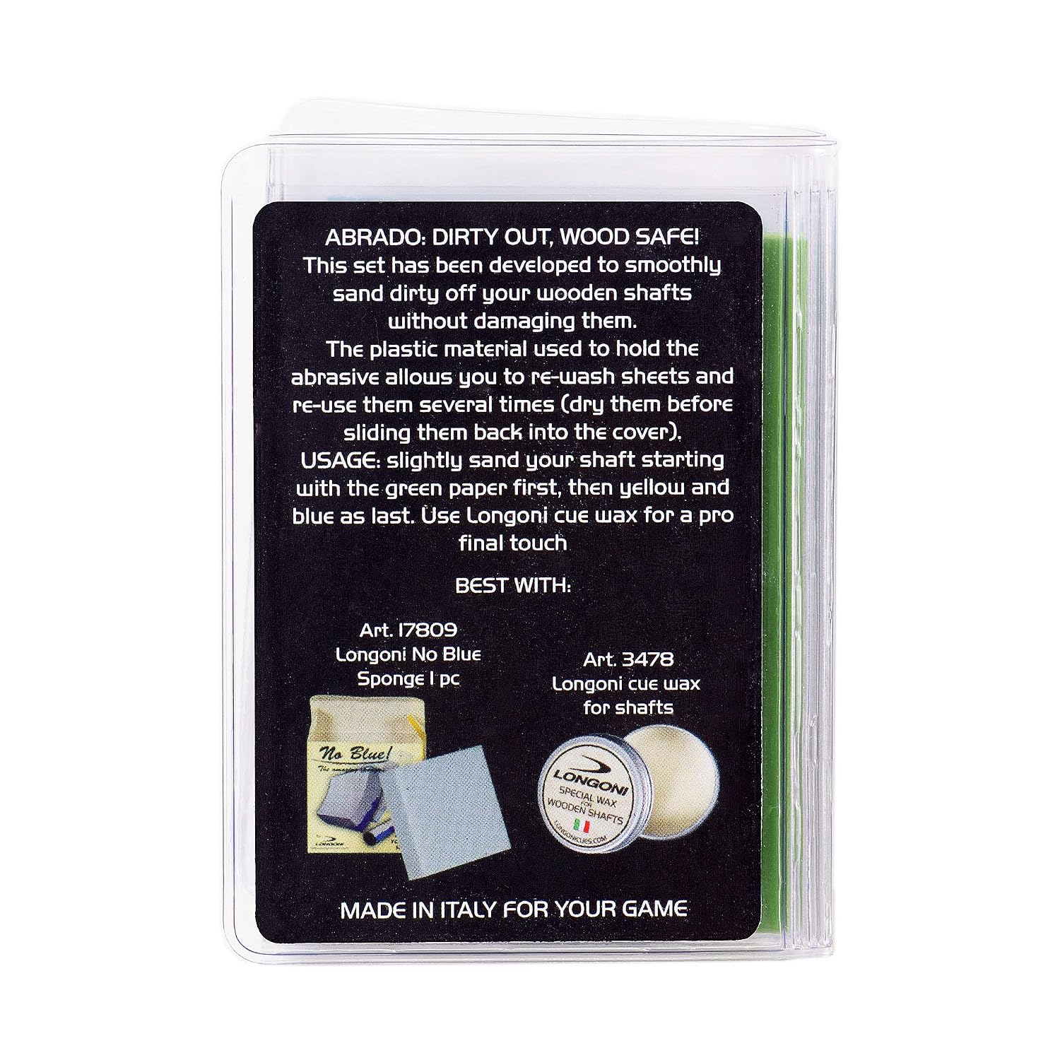 Longoni Abrado Ultra Fine Sanding Sheets for Smoothing Burnishing Billiard Pool Cue Shafts 3 Sanding Grades 4 Complete Sets