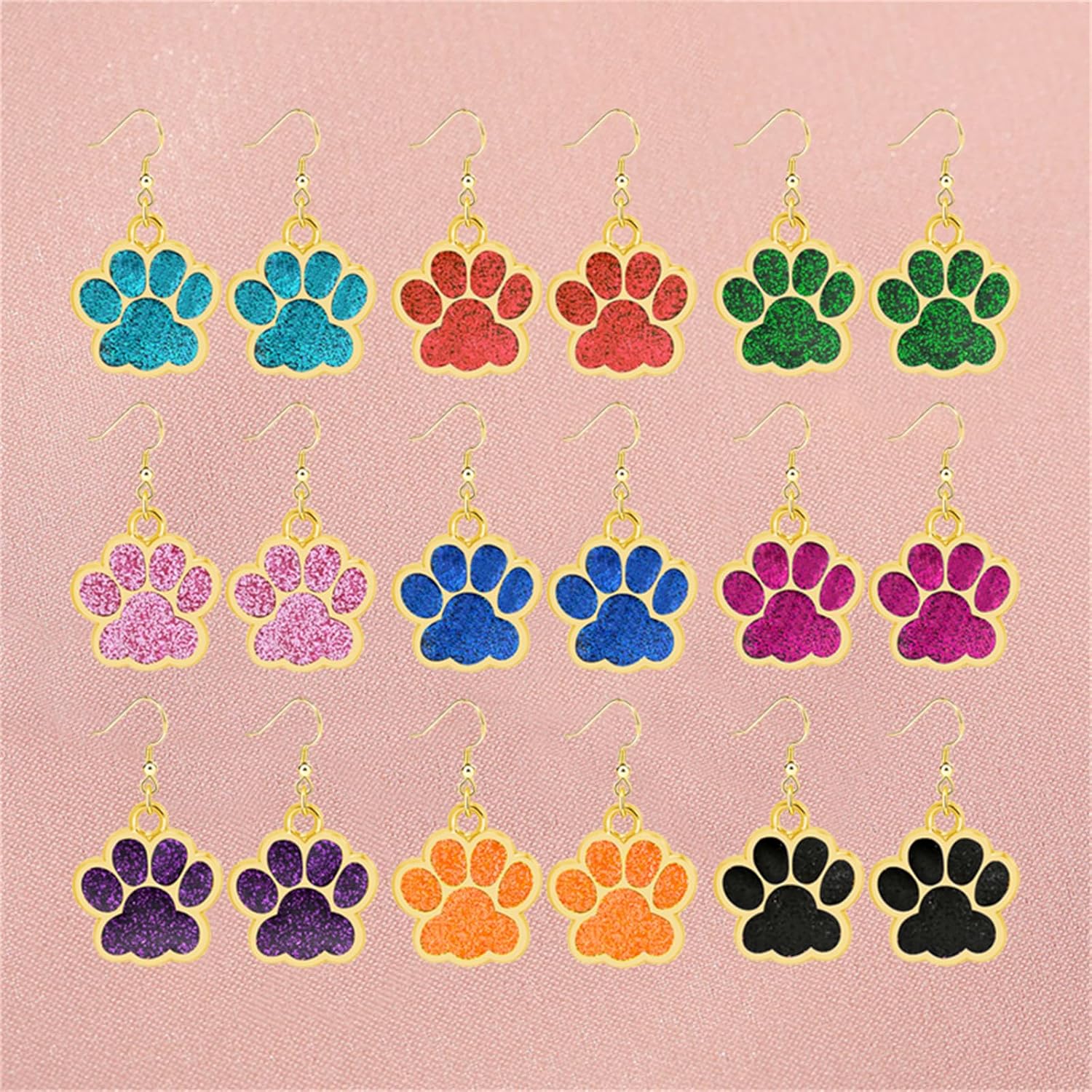 Dreuyet 9 Pairs Paw Earrings Set for Women Shinny Glitter Cute Muticolor Dog Cat Paw Print Earring Heart Footprint Statement Cocktail Party Holiday Jewelry Animal Lovers Gifts - Image 3
