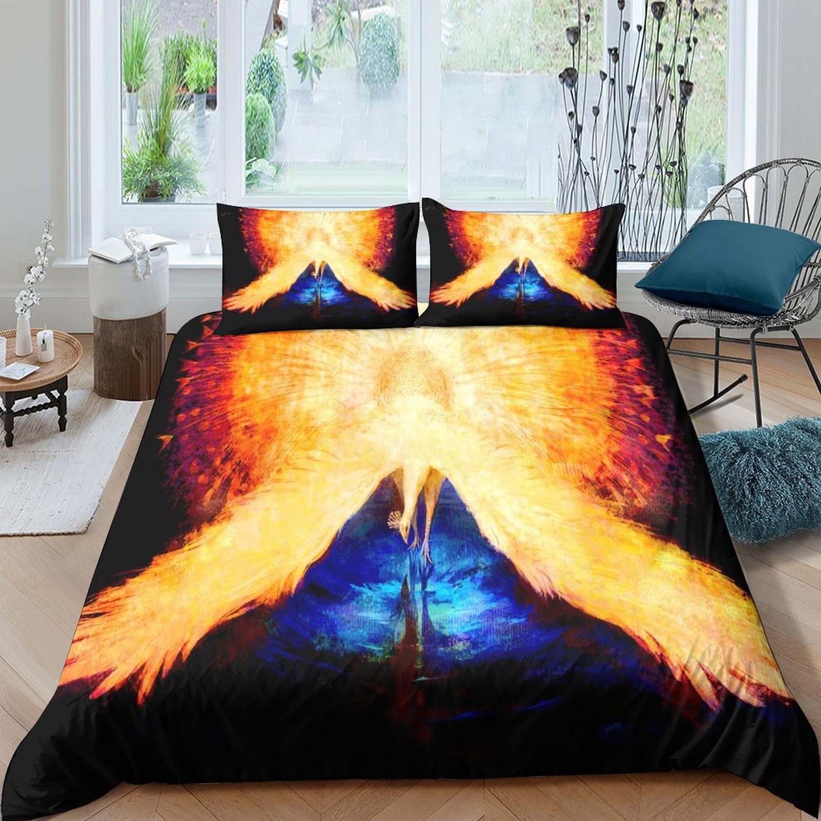 Housse de couette paon zippée anti-glissement parure de lit microfibre 220x240