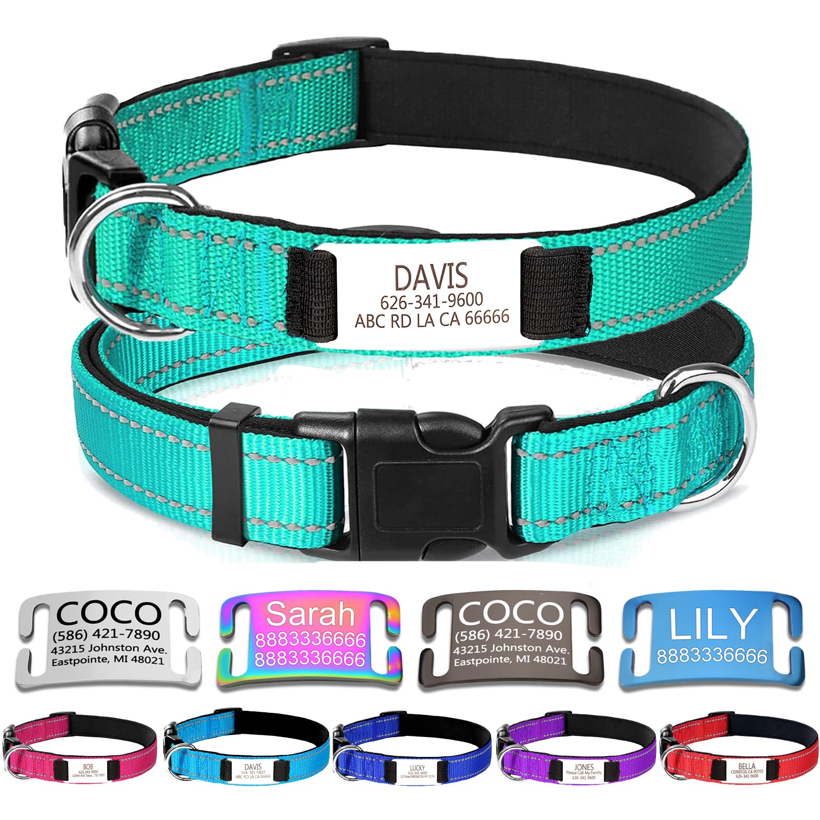 Personalized Pet Collars,Dog Collar with Engraved Name Plate ID Tags,Custom Reflective Adjustable Nylon Collar,Pet Collar for Small Medium Large Dogs,Christmas Pet Gift