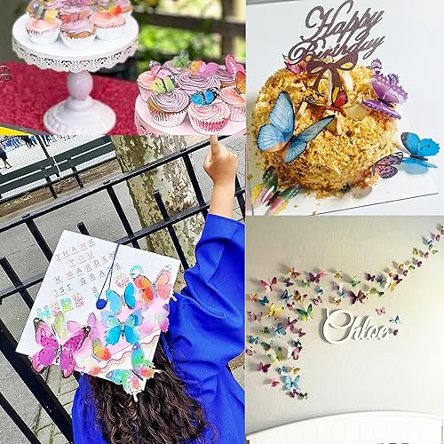 Miniatura 6 de Calcomanía de pared de mariposa 3D, 24 piezas de mariposas coloridas, decoración del hogar, fiesta, cumpleaños, pastel, impermeable, extraíble,