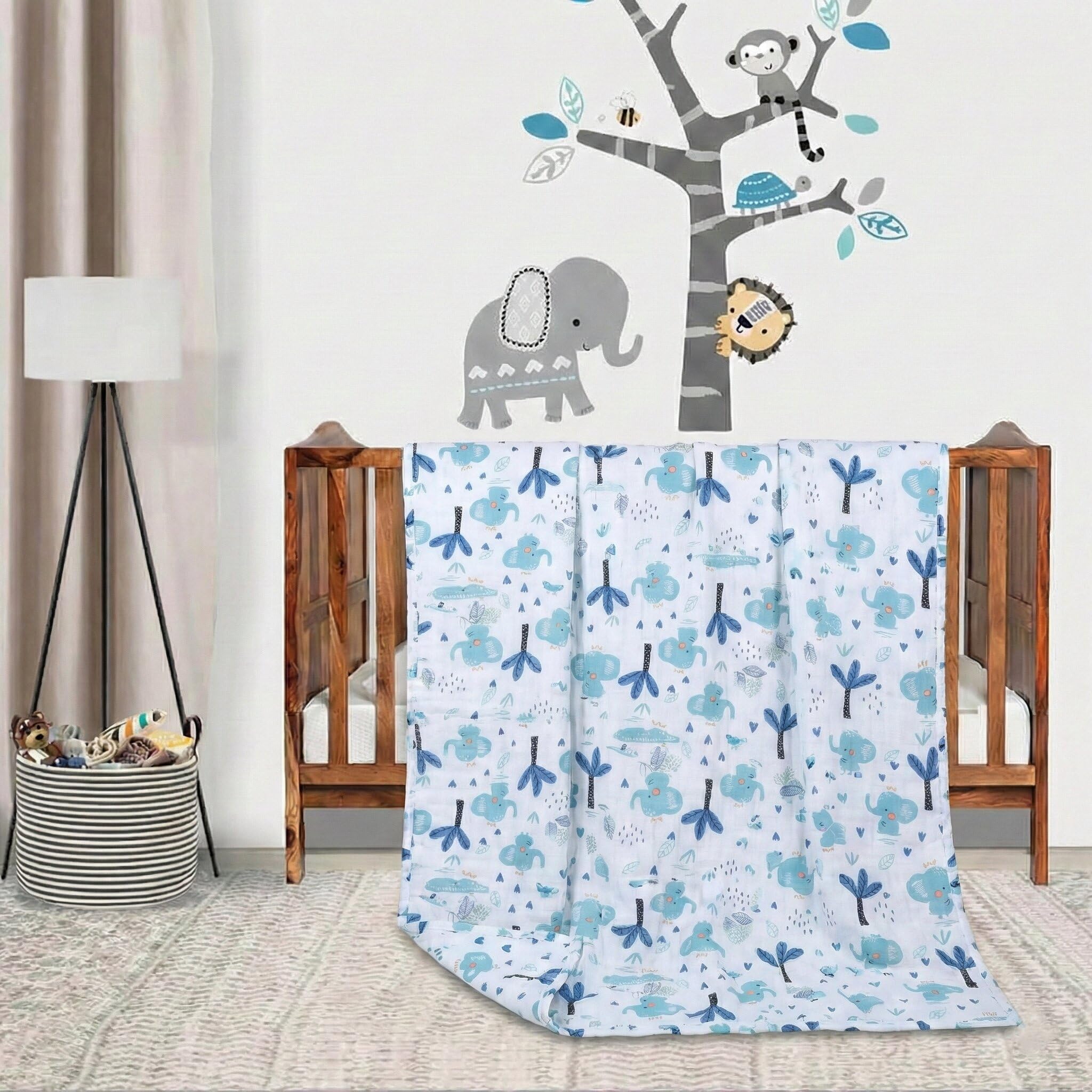 Trance Home Linen Pure Cotton Reversible Dohar Toddler Size | Ac Quilt for Babies | Infants - New Born Blanket | Soft Light-Weight Bed Blanket 0-4 Years Kids (140Cm X 100Cm - Blue Elephant, 200 Tc)-image-28