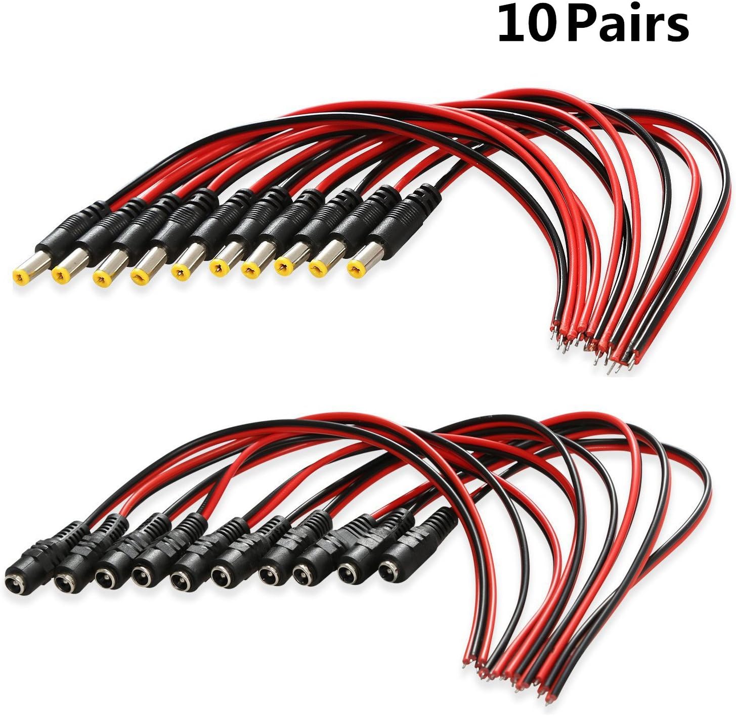 Wsdcam 100 Pairs Male & Female DC Pigtail Power Connectors for CCTV Surveillance Camera Video System(2.1mm x 5.5 mm)