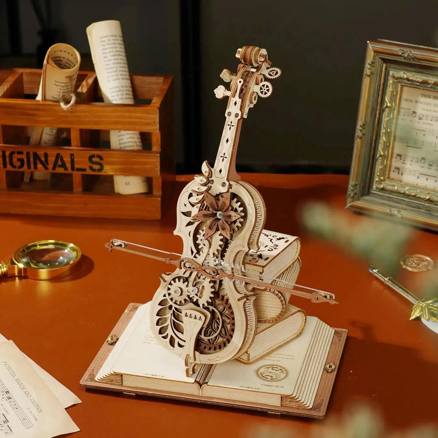 ROBOTIME AMK63 Magic Cello Adults 3D Puzzles -3D Wooden Puzzles for Adults - Wooden Music Box Puzzle to Build - Unique Music Gift Hobby Kits